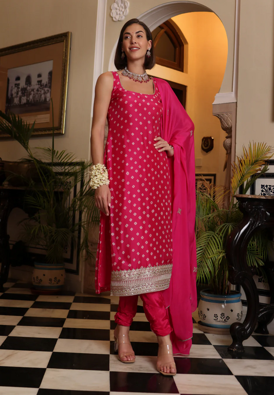PINK NIRA BANDHANI SILK SUIT SET
