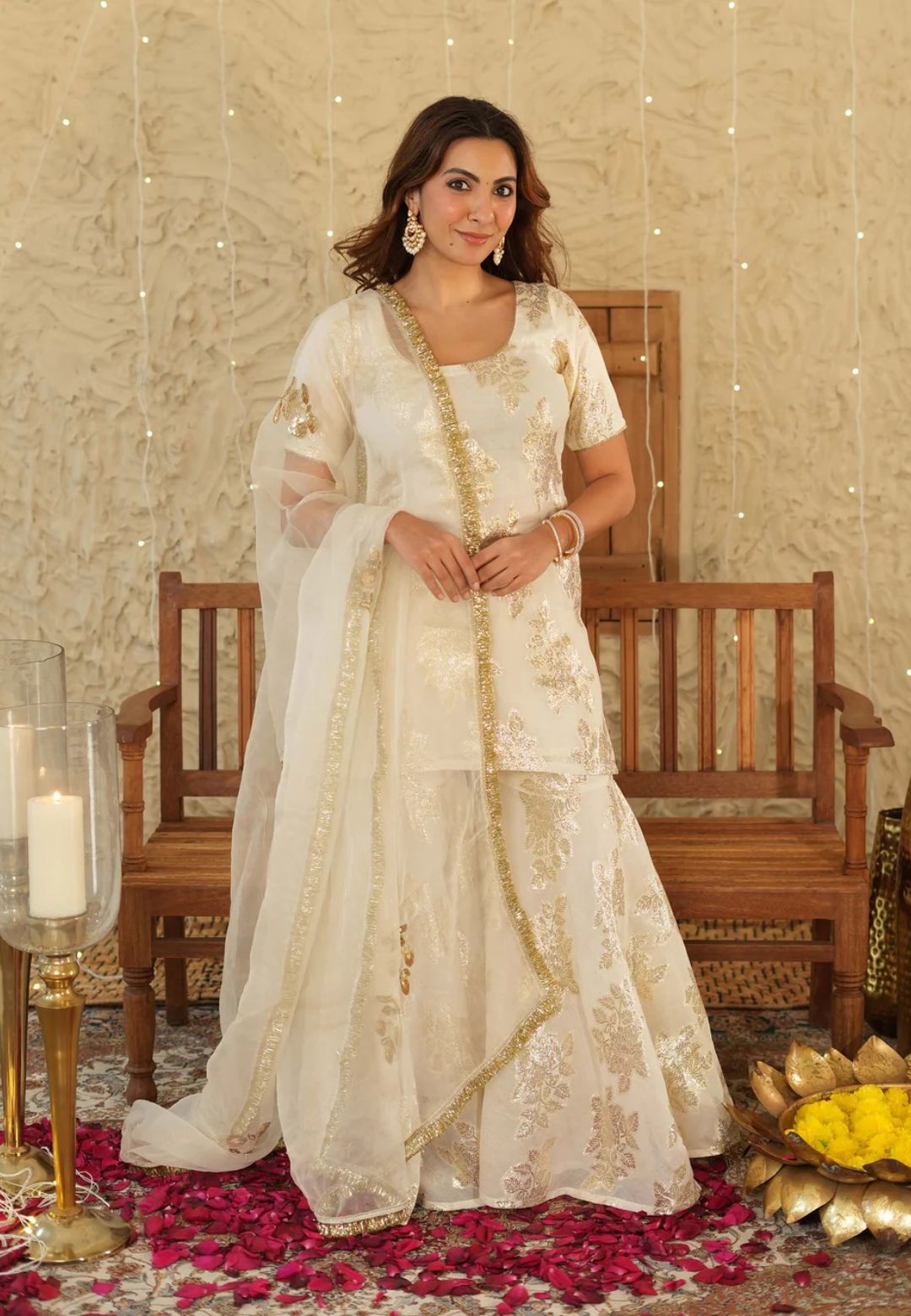 WHITE SHUBH JACQUARD SHARARA SET
