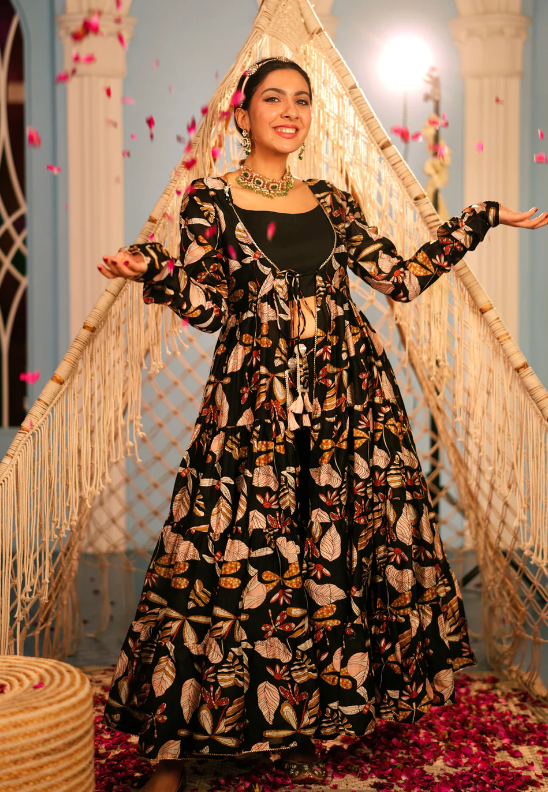BLACK JAMA CHANDERI SUIT SET