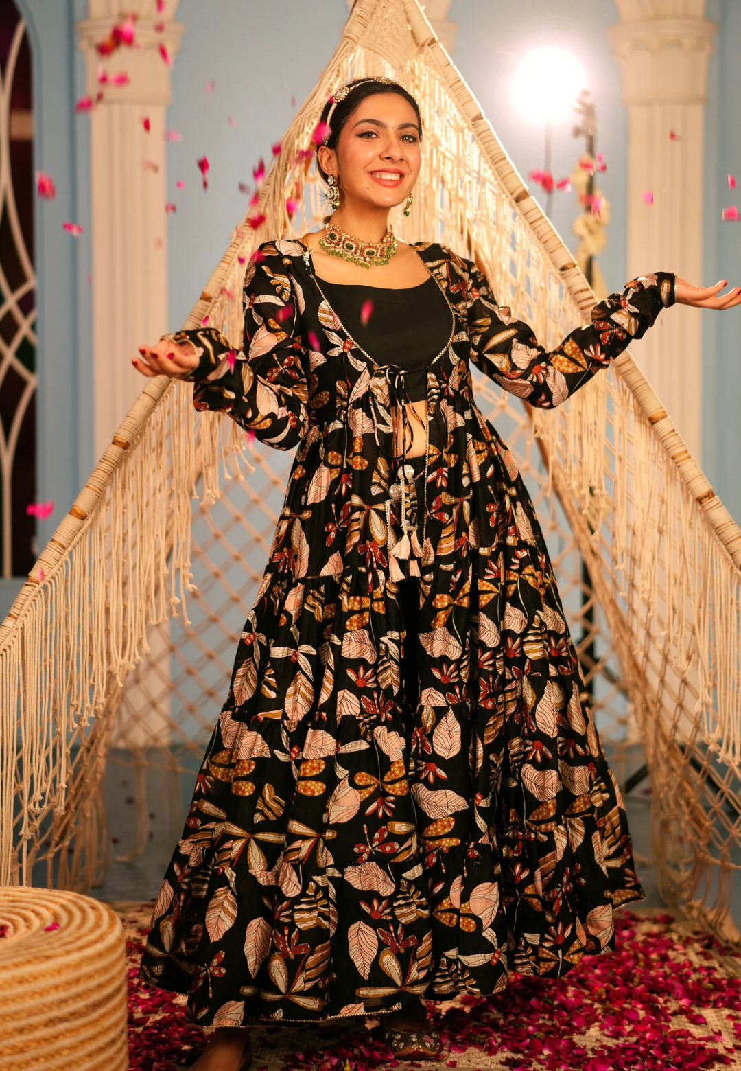 BLACK JAMA CHANDERI SUIT SET