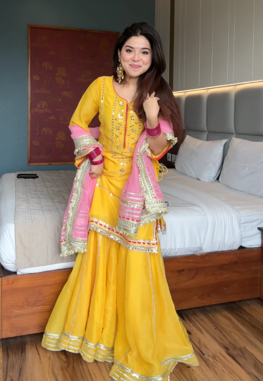 YELLOW PURE ORGANZA SHARARA SET