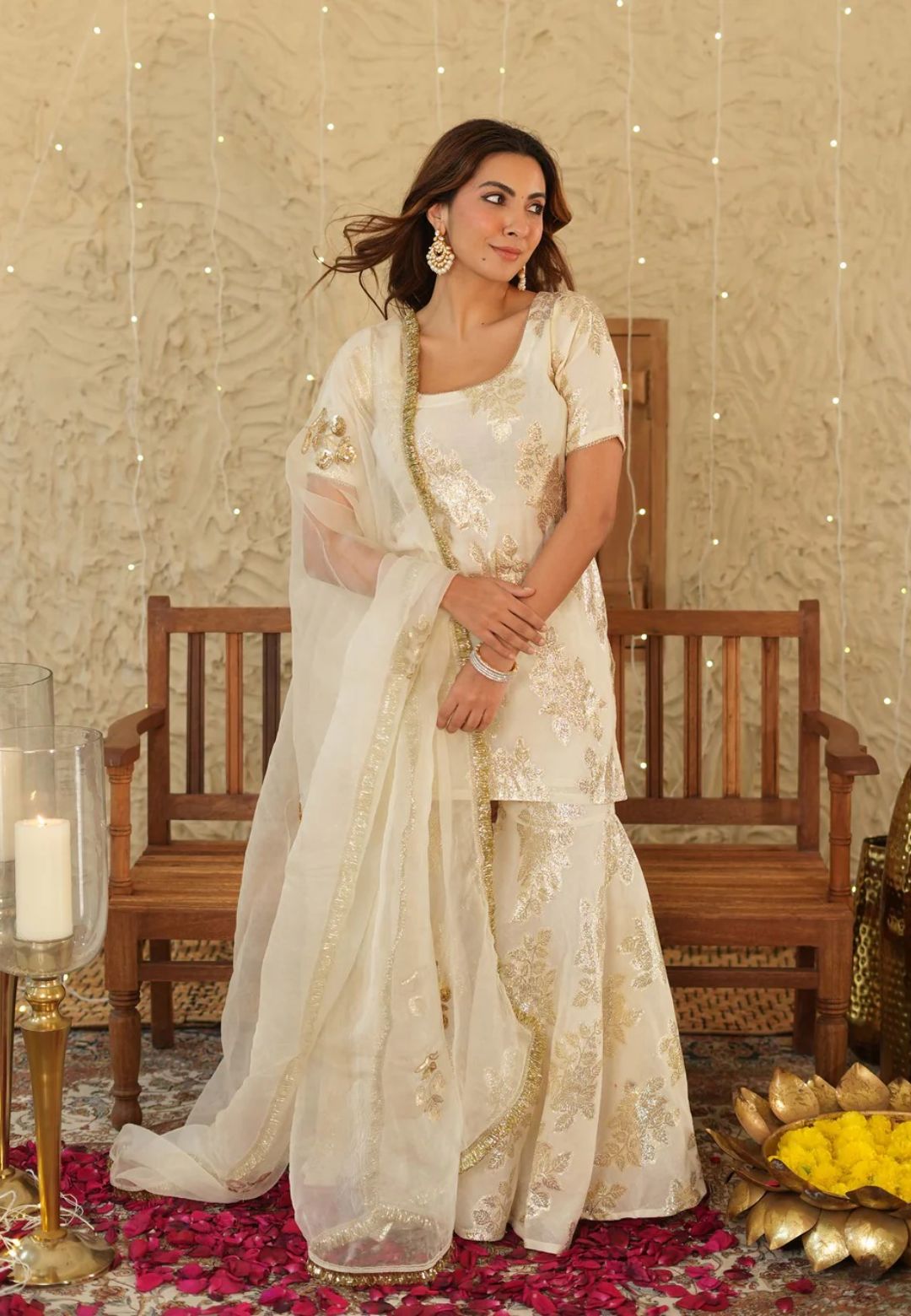 WHITE SHUBH JACQUARD SHARARA SET