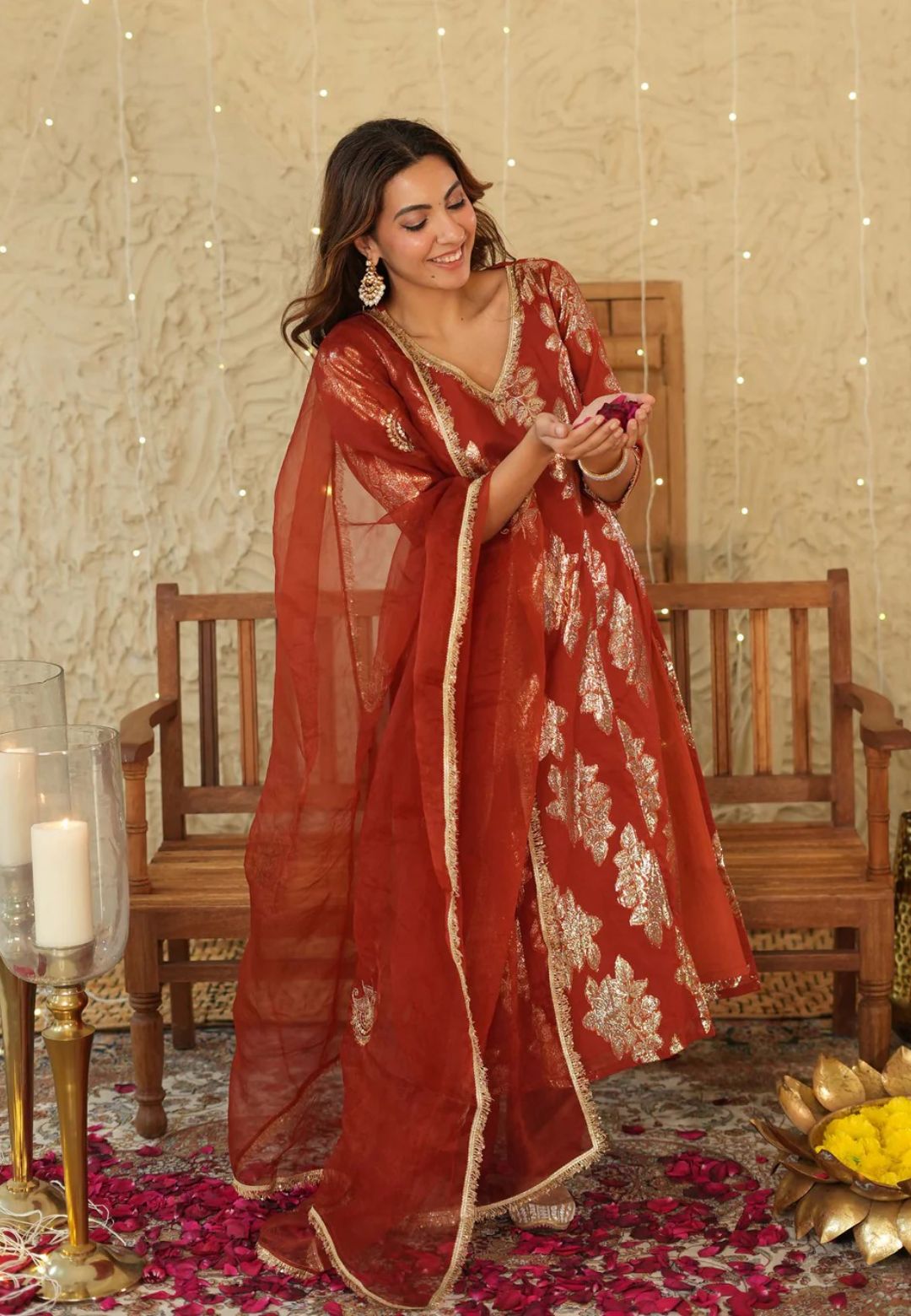RUST ORANGE DIYA JACQUARD SUIT SET