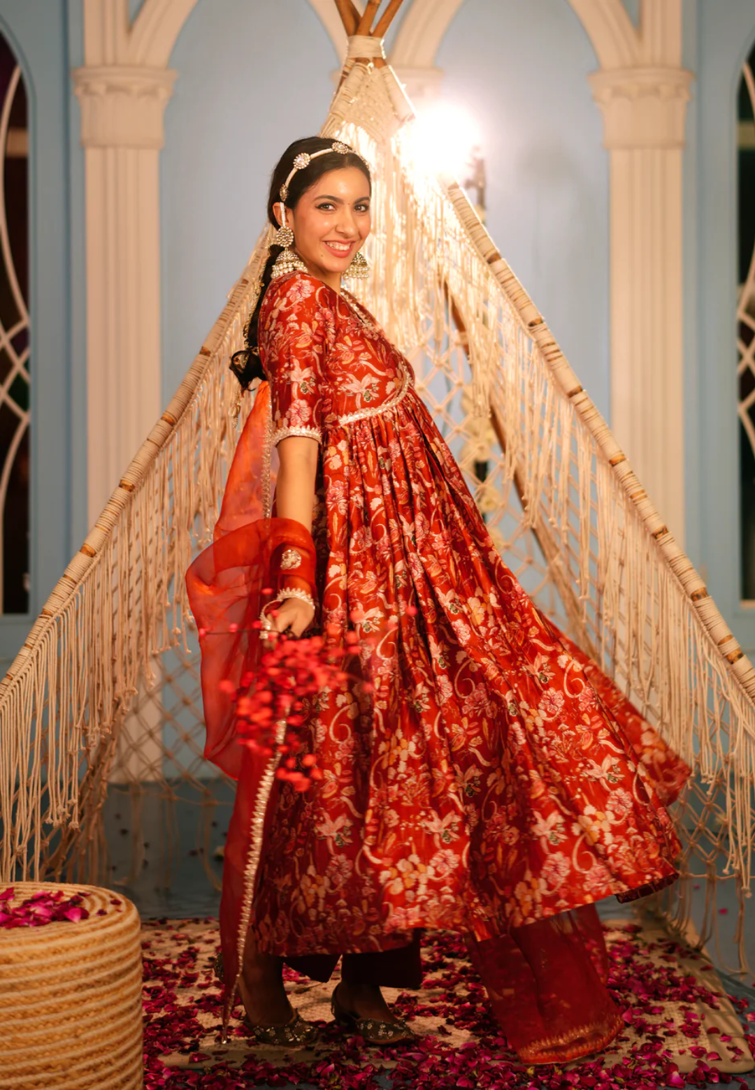 DEEP ORANGE AANCHAL CHANDERI SUIT SET