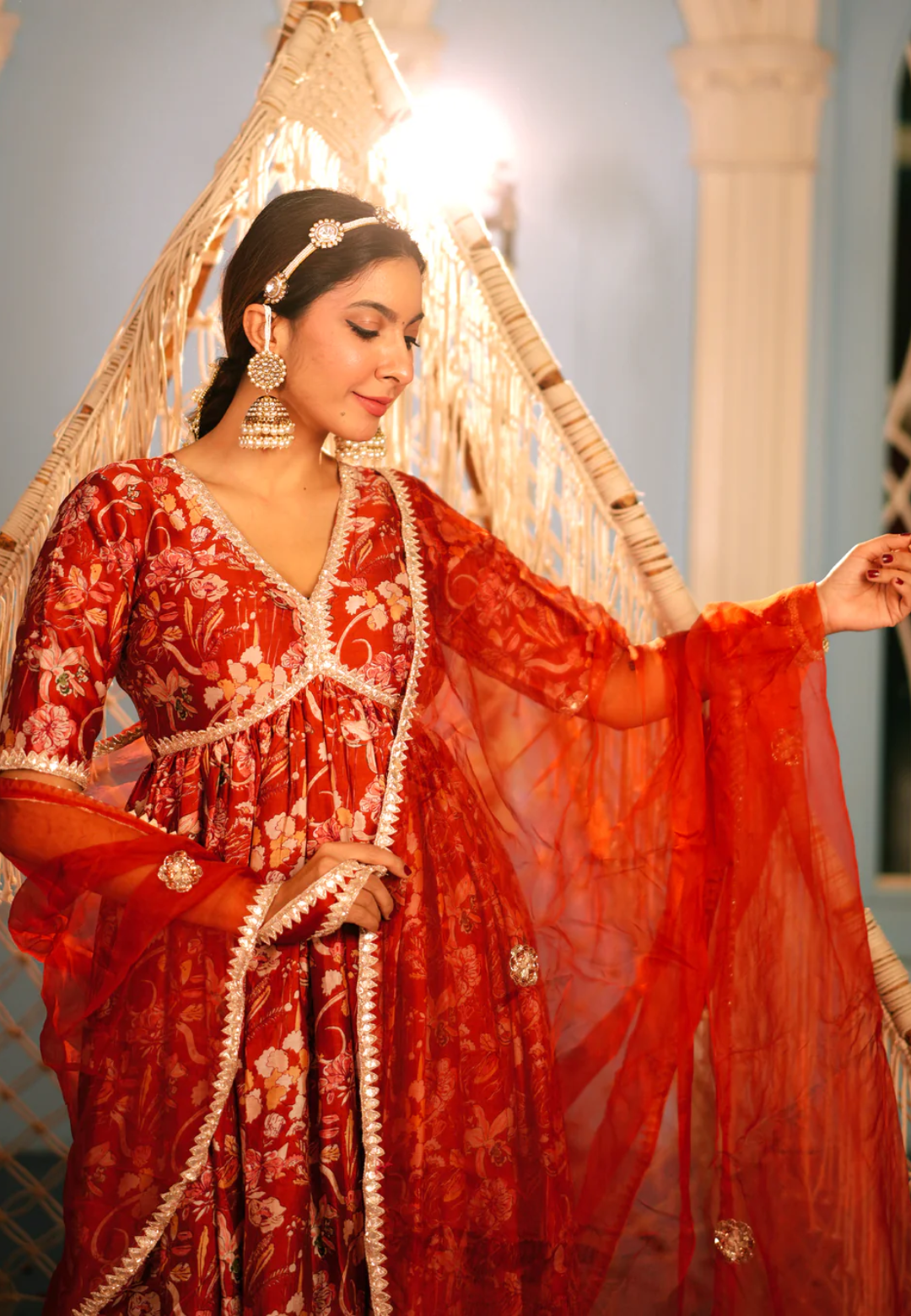 DEEP ORANGE AANCHAL CHANDERI SUIT SET