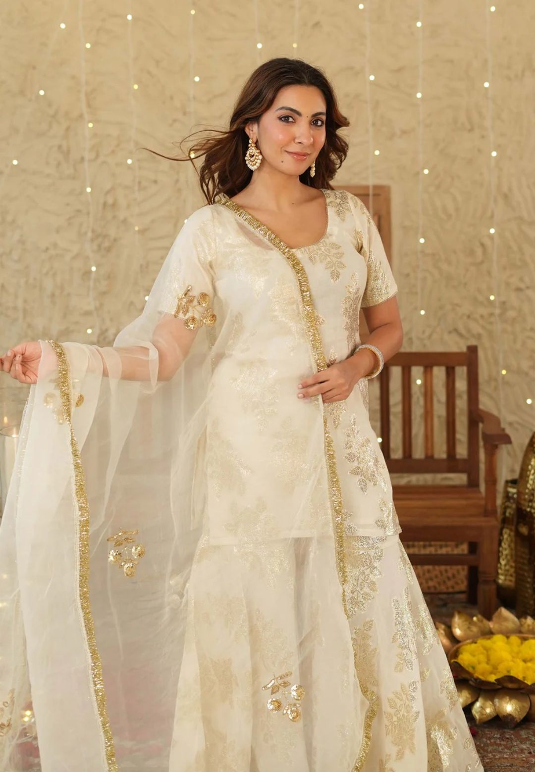 WHITE SHUBH JACQUARD SHARARA SET