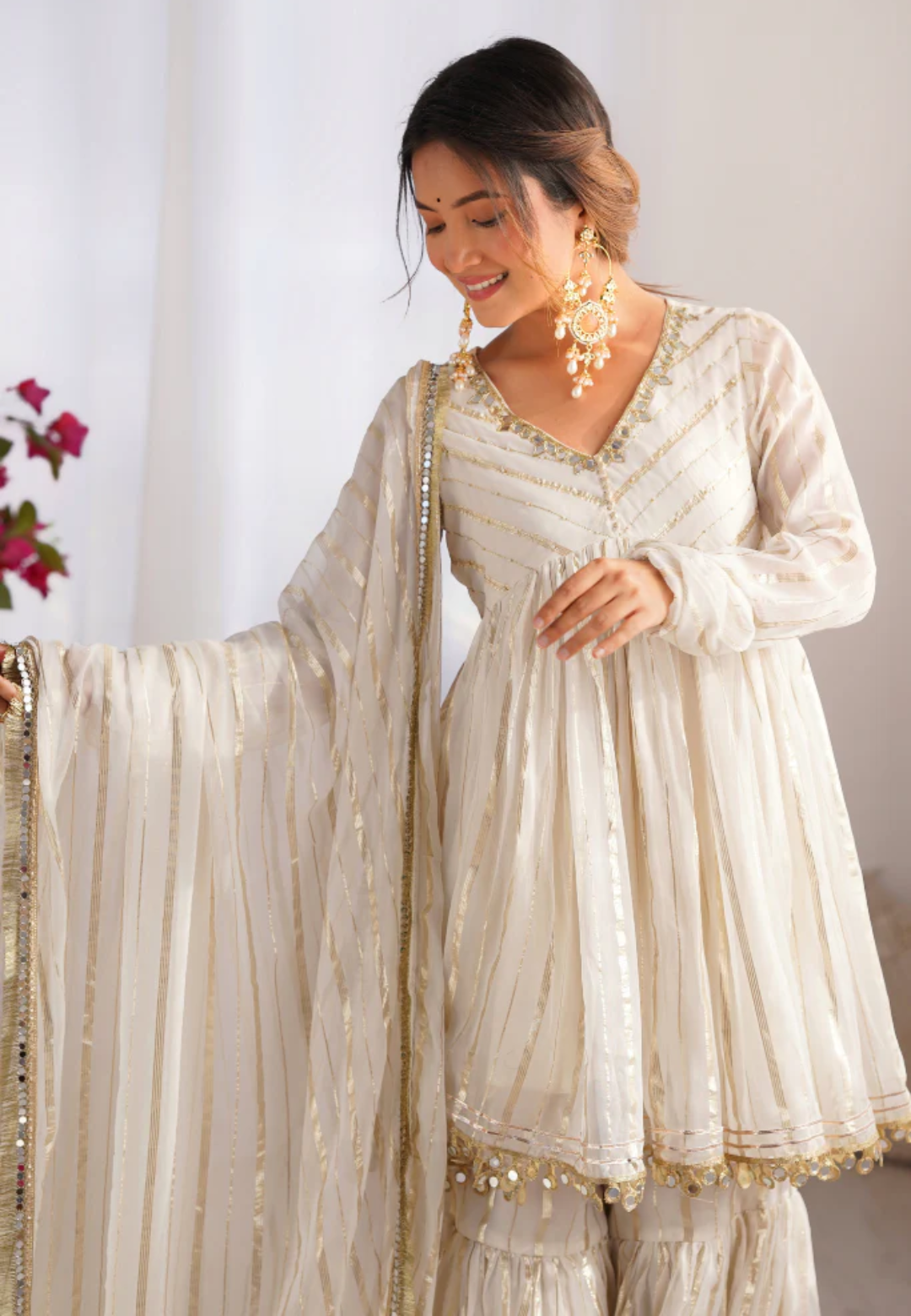 OFF WHITE SAJNA GEORGETTE LUREX SHARARA SET