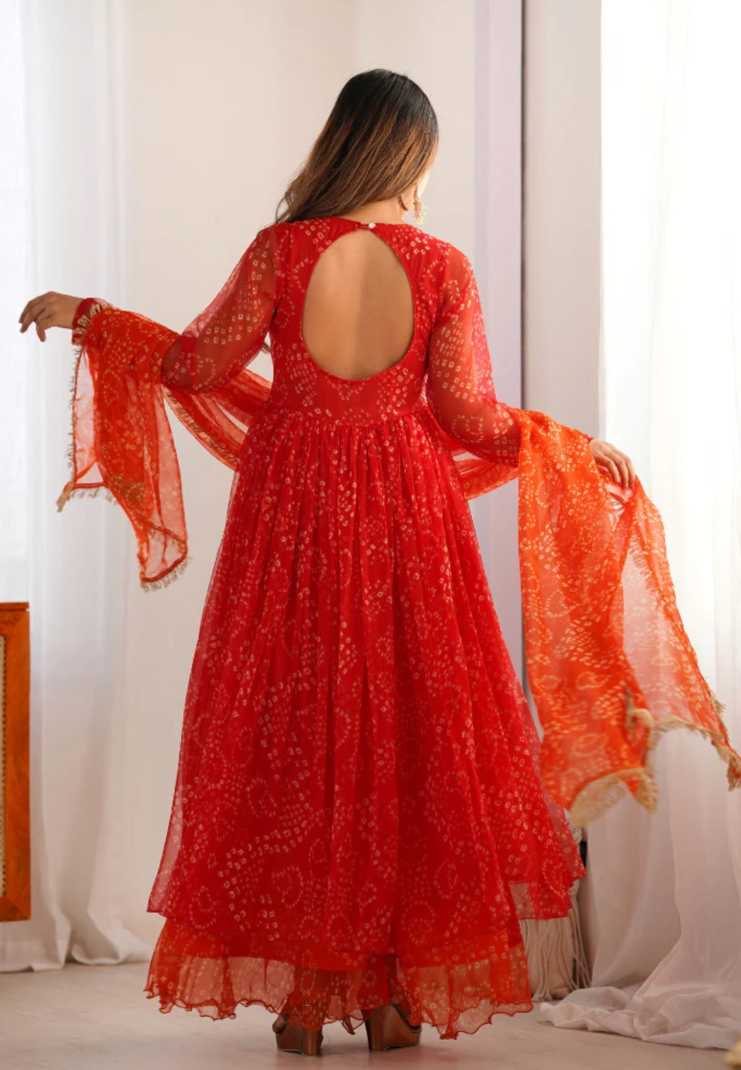 ORANGE SAFFRON BANDHEJ CHIFFON SUIT SET