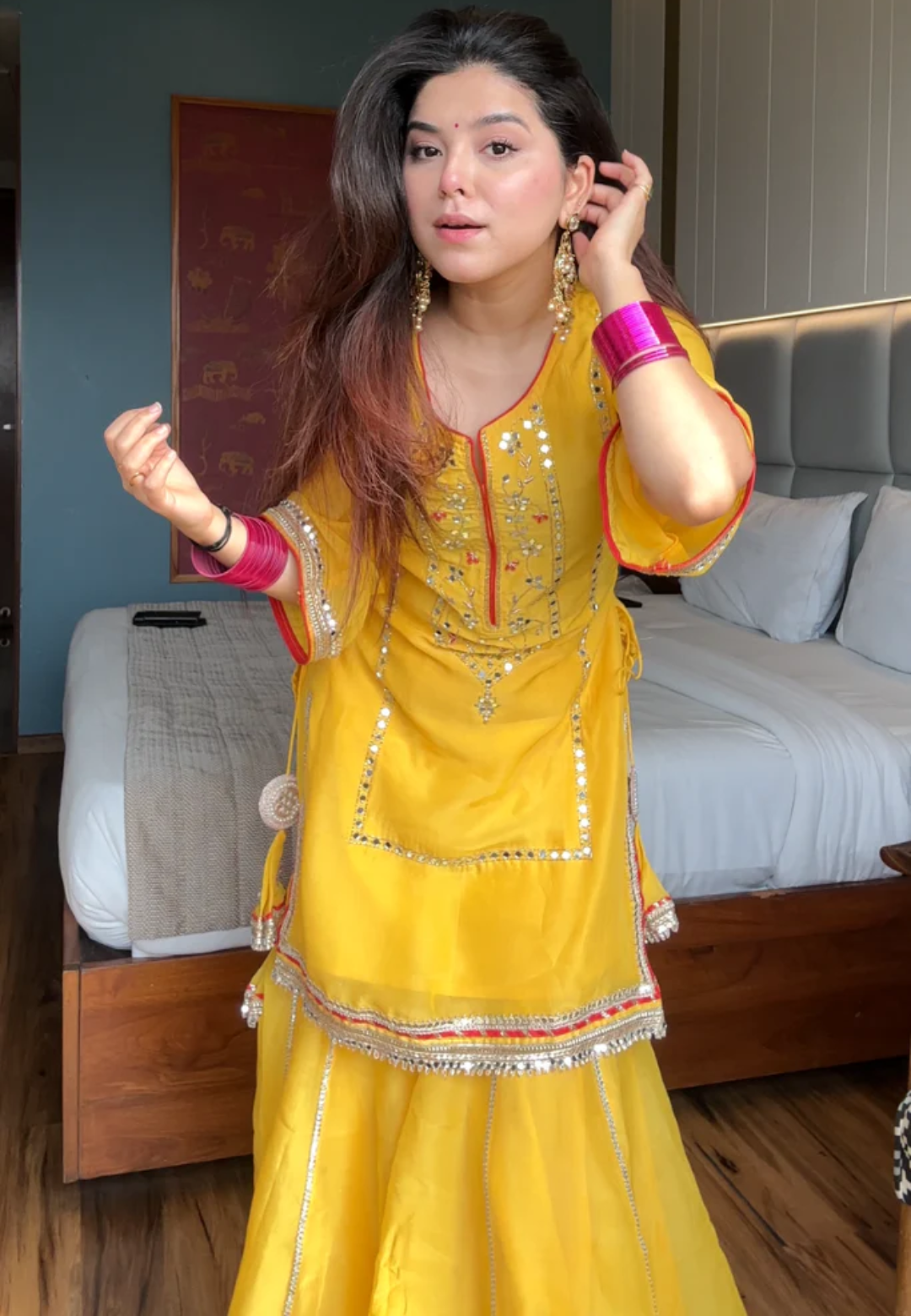 YELLOW PURE ORGANZA SHARARA SET