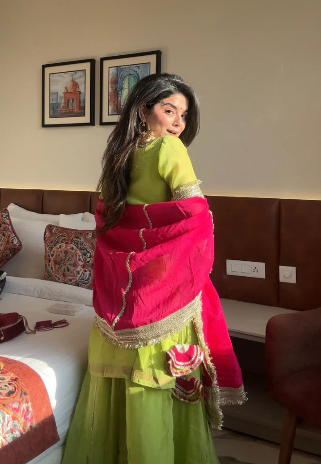 GREEN PURE ORGANZA SHARARA SET