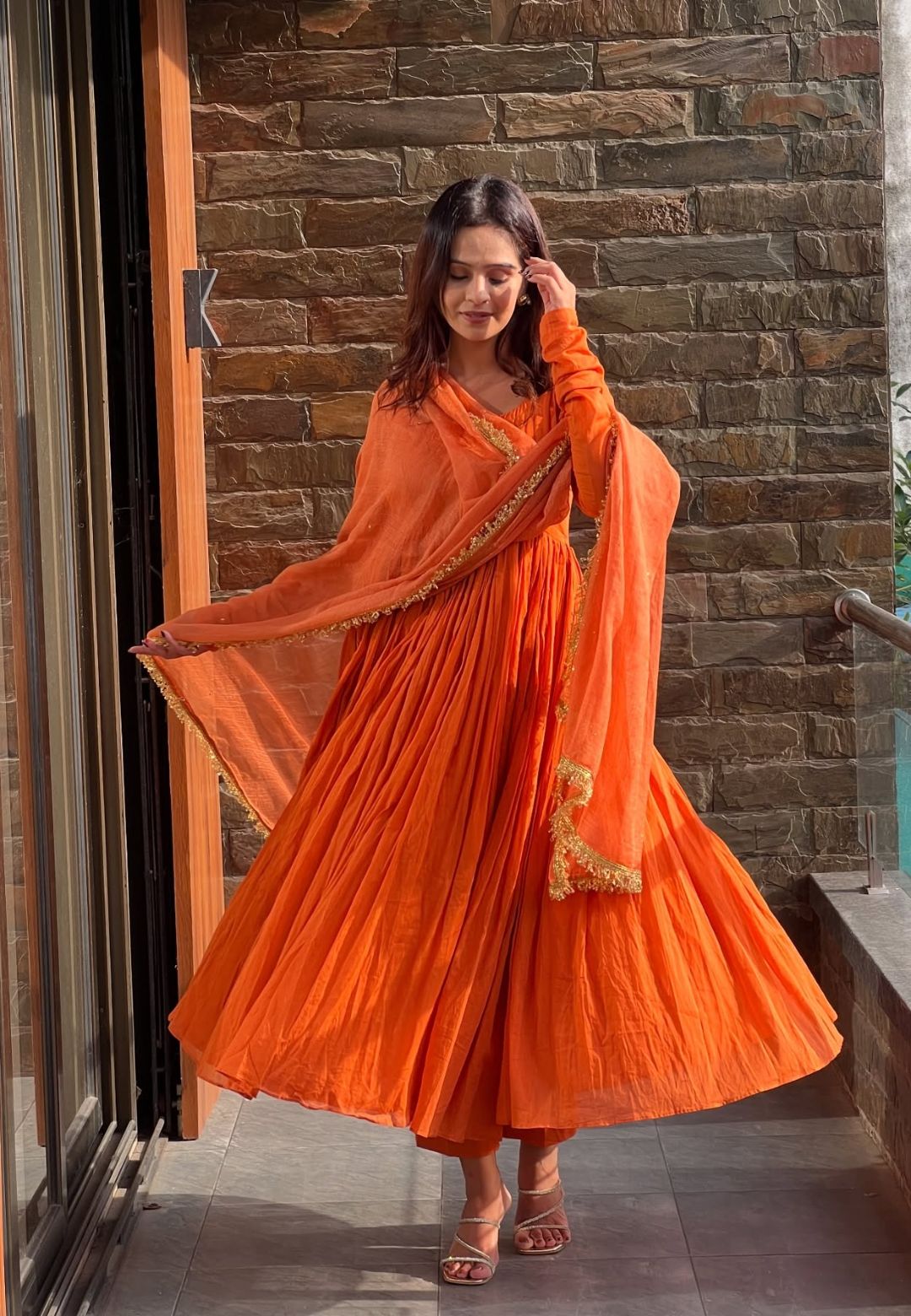 RUSTIC COTTON MALMAL ANARKALI SUIT SET