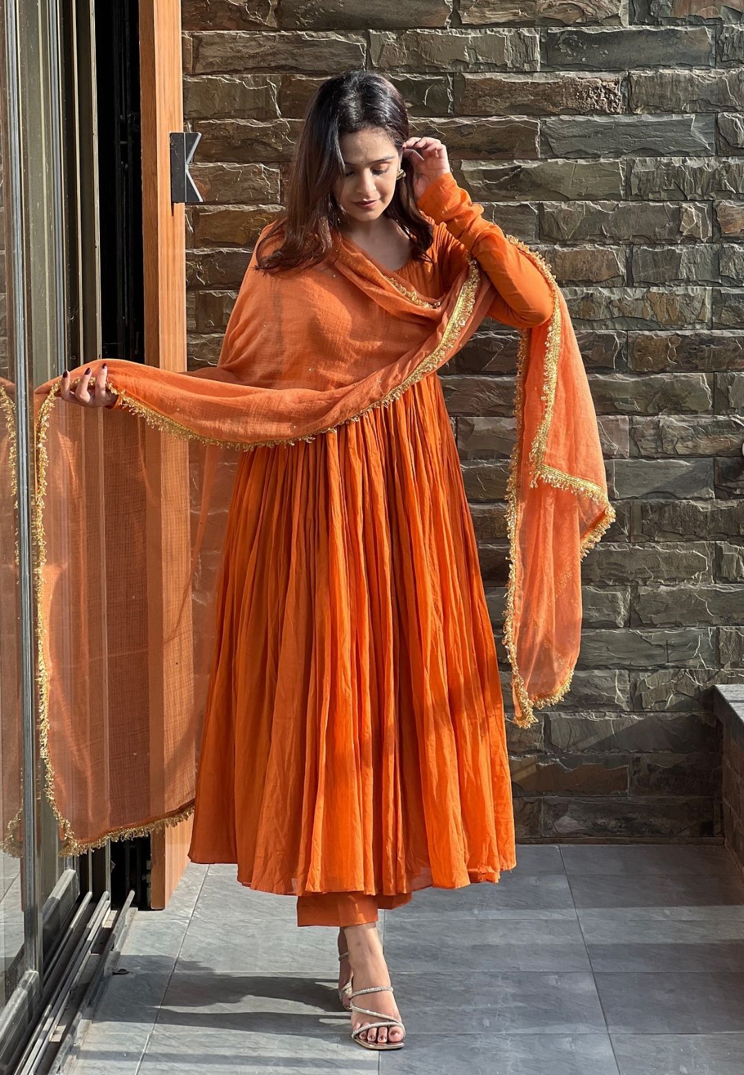 RUSTIC COTTON MALMAL ANARKALI SUIT SET