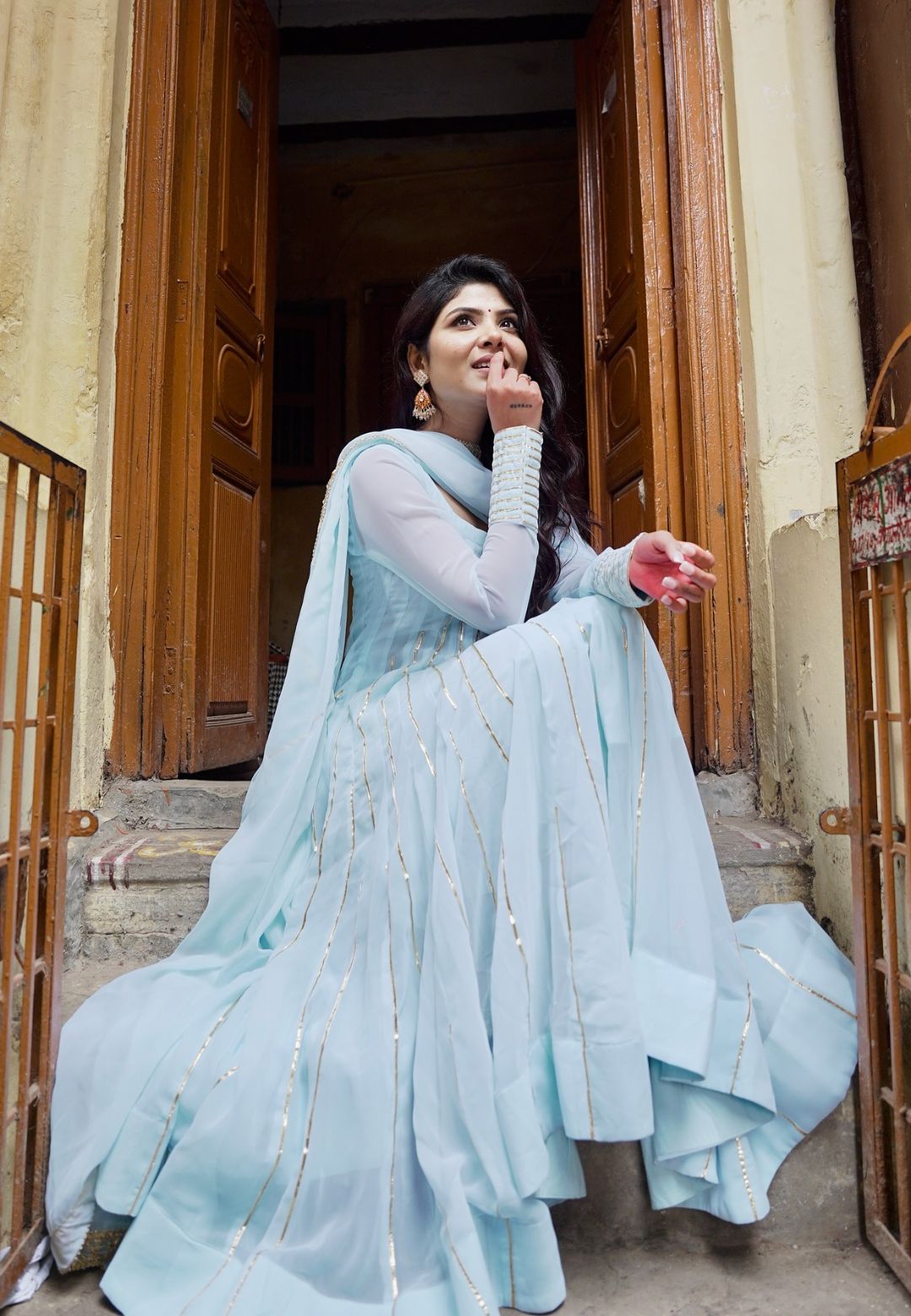 SKY BLUE GEORGETTE ANARKALI SUIT SET