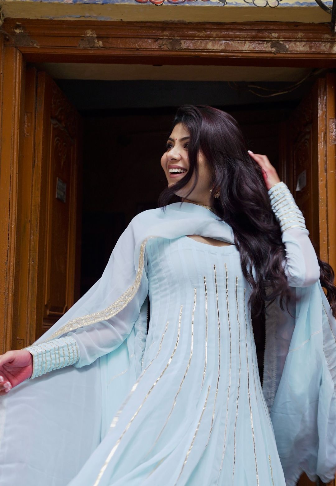 SKY BLUE GEORGETTE ANARKALI SUIT SET