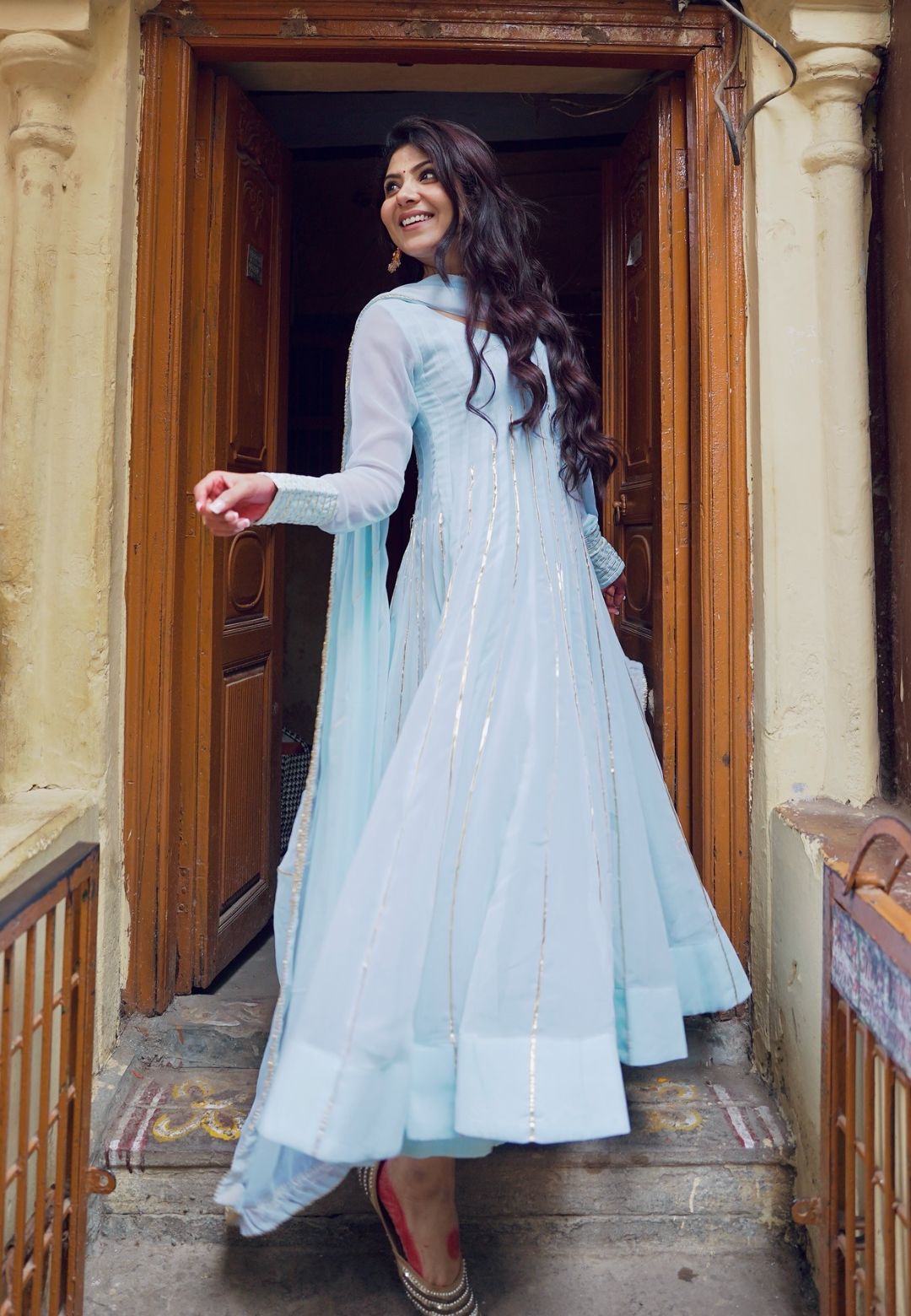 SKY BLUE GEORGETTE ANARKALI SUIT SET