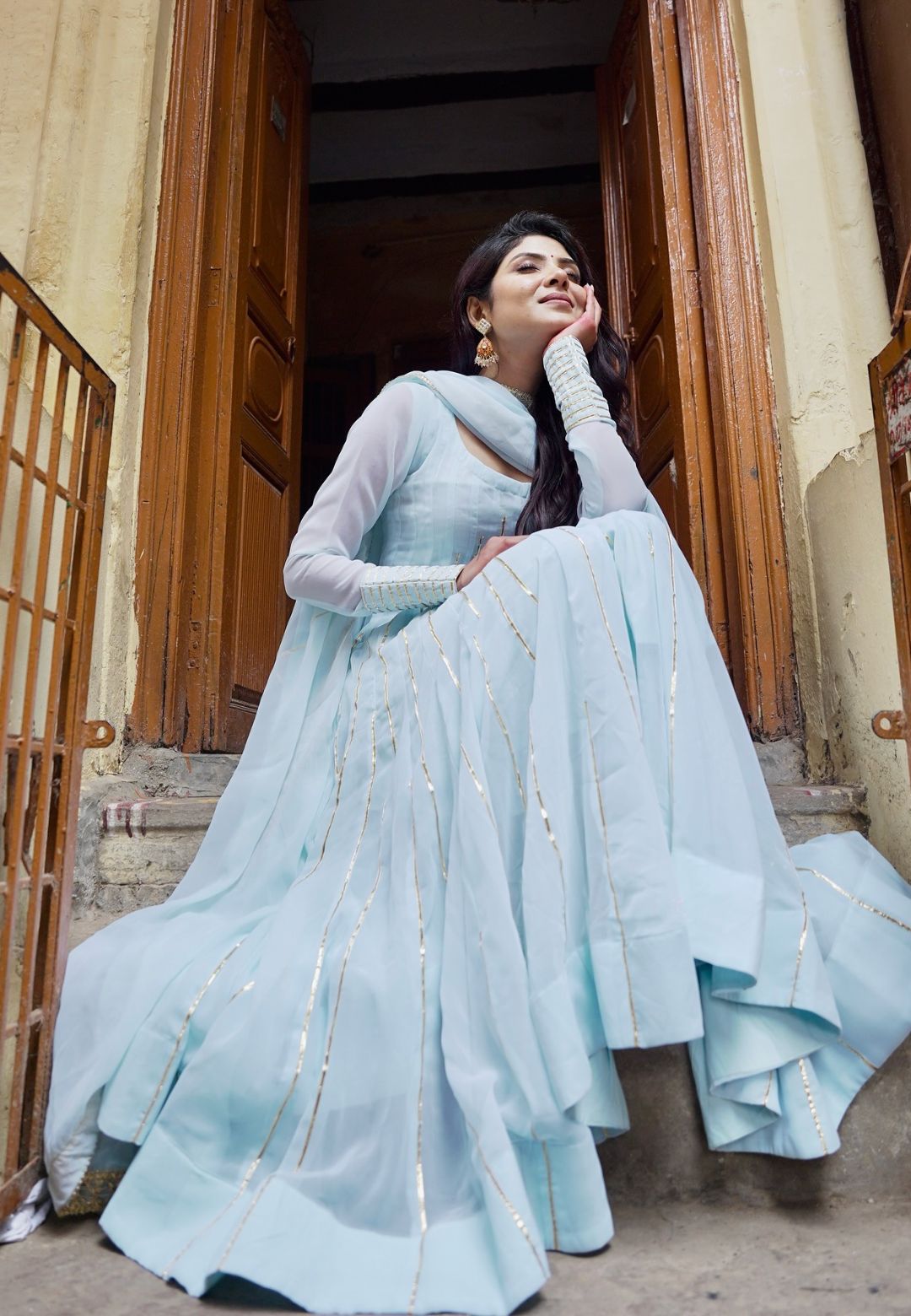 SKY BLUE GEORGETTE ANARKALI SUIT SET