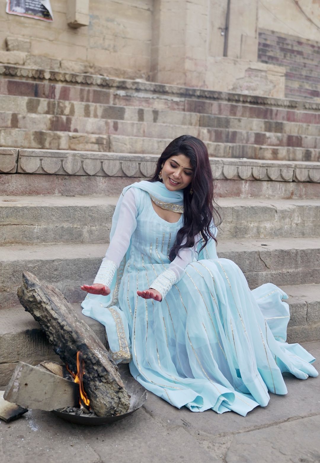 SKY BLUE GEORGETTE ANARKALI SUIT SET