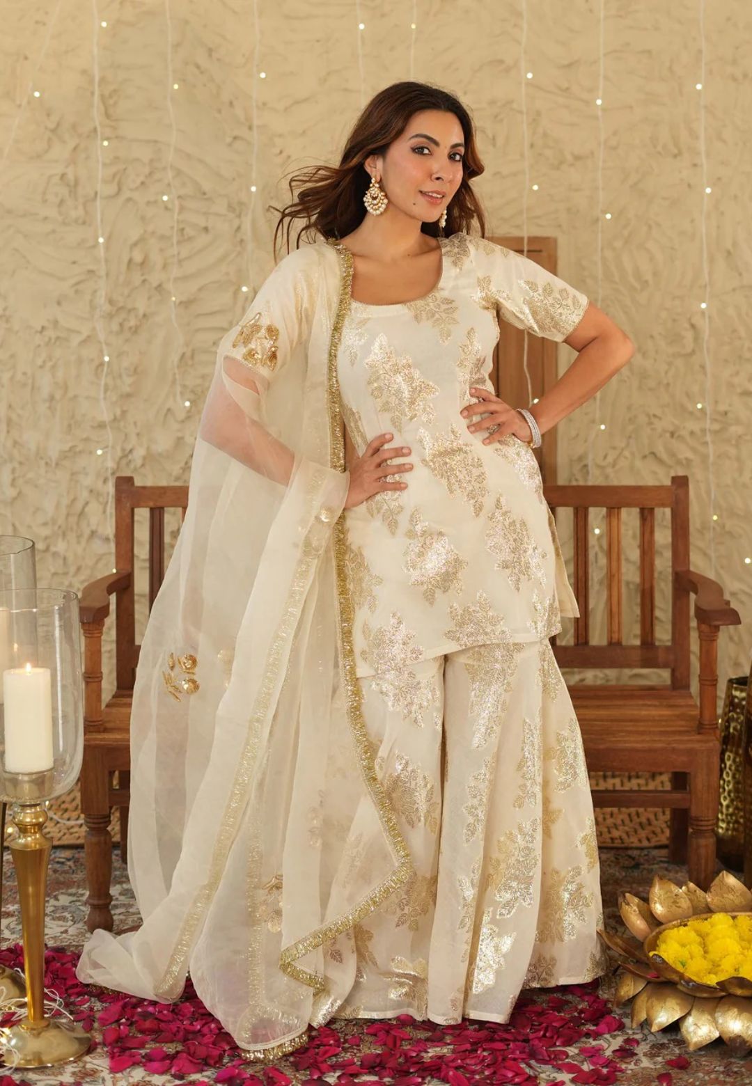 WHITE SHUBH JACQUARD SHARARA SET