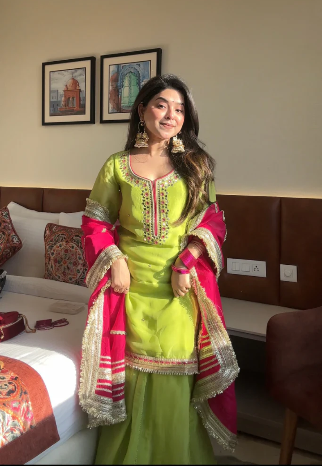 GREEN PURE ORGANZA SHARARA SET