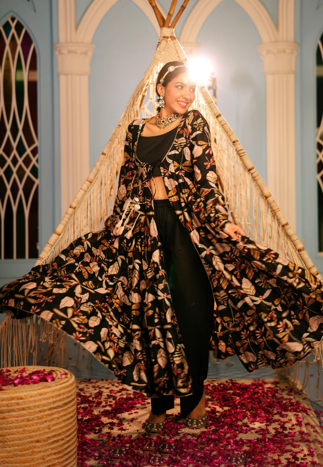 BLACK JAMA CHANDERI SUIT SET