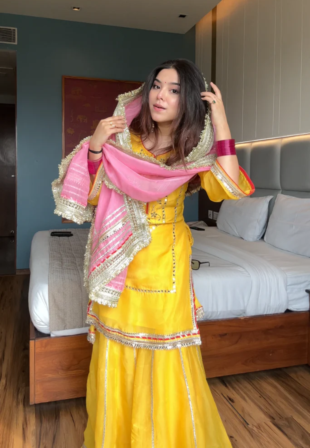YELLOW PURE ORGANZA SHARARA SET
