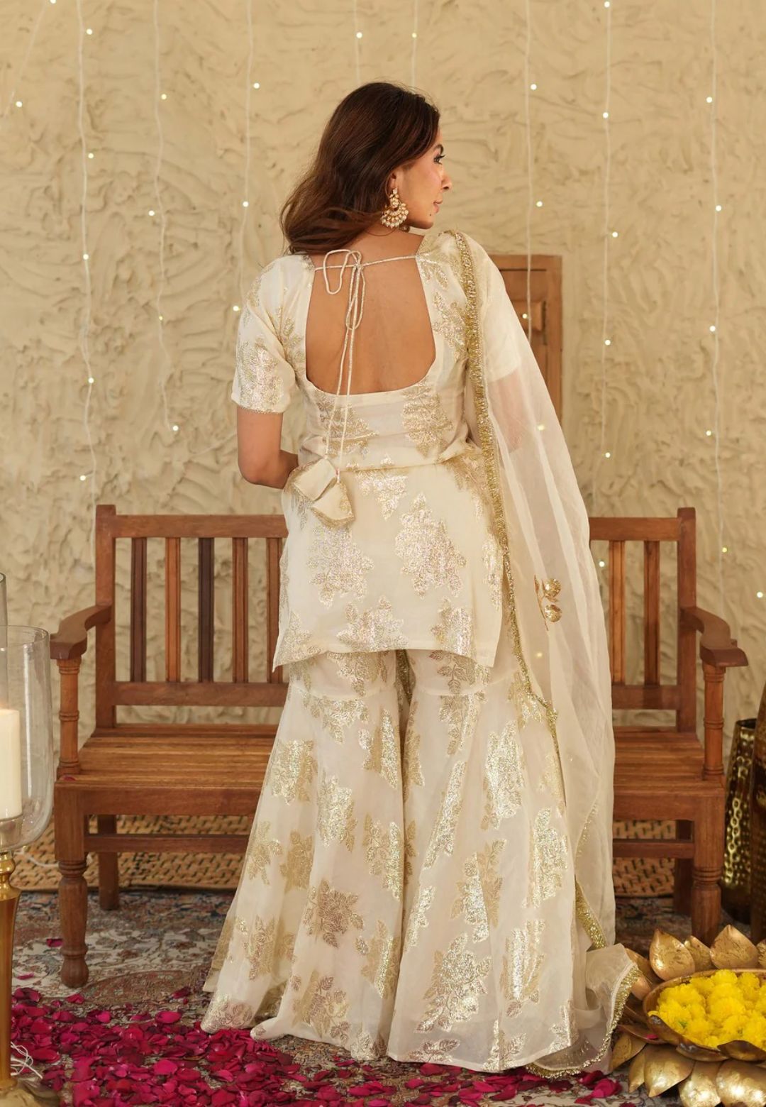 WHITE SHUBH JACQUARD SHARARA SET
