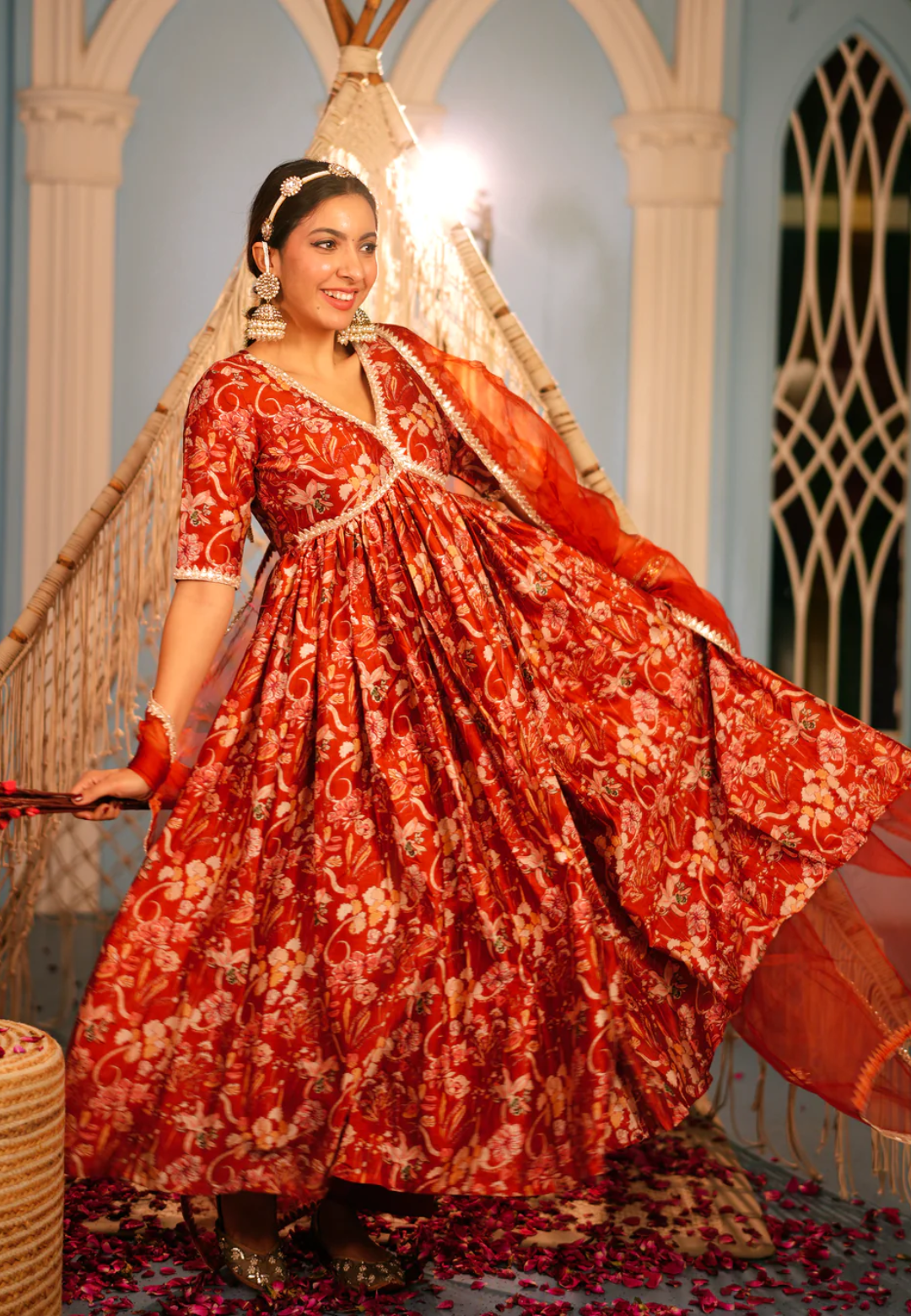 DEEP ORANGE AANCHAL CHANDERI SUIT SET