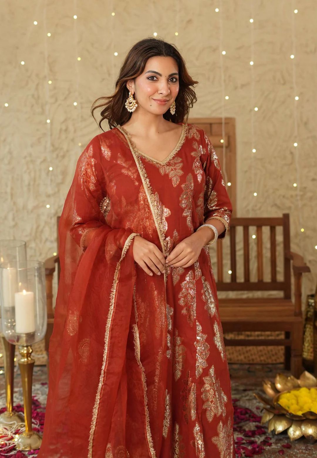 RUST ORANGE DIYA JACQUARD SUIT SET