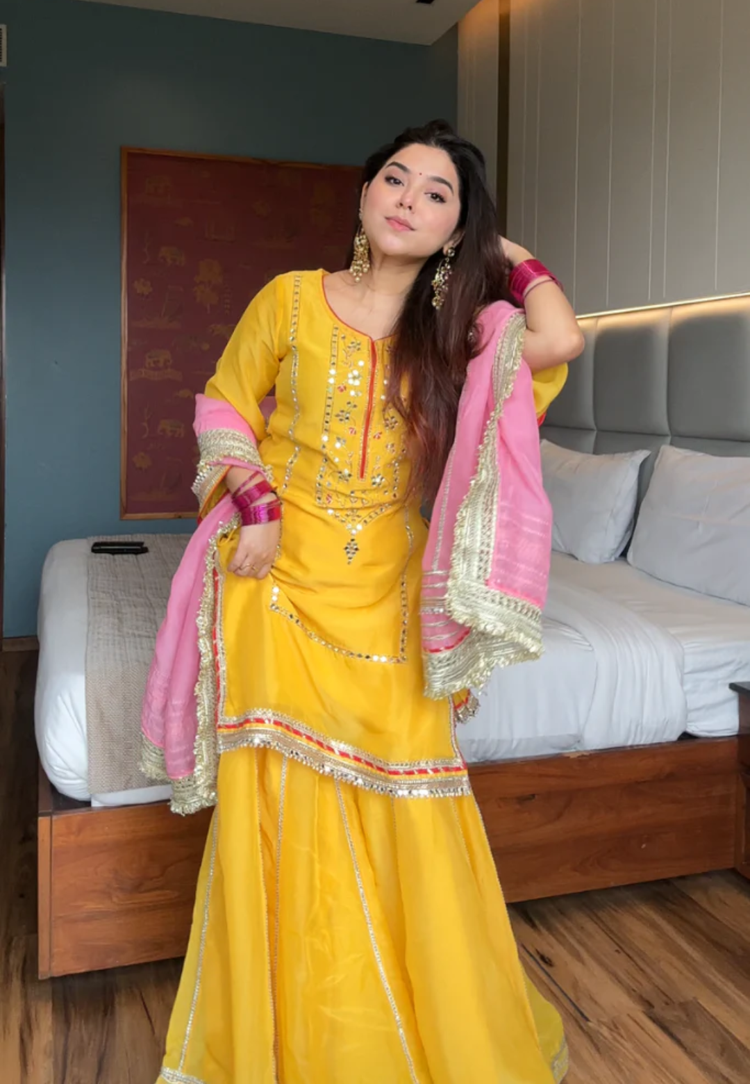 YELLOW PURE ORGANZA SHARARA SET