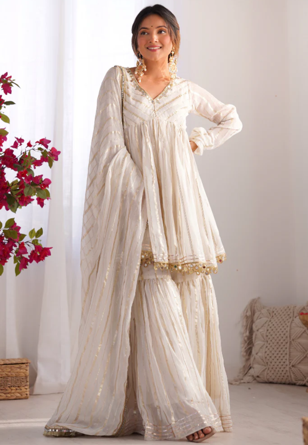 OFF WHITE SAJNA GEORGETTE LUREX SHARARA SET