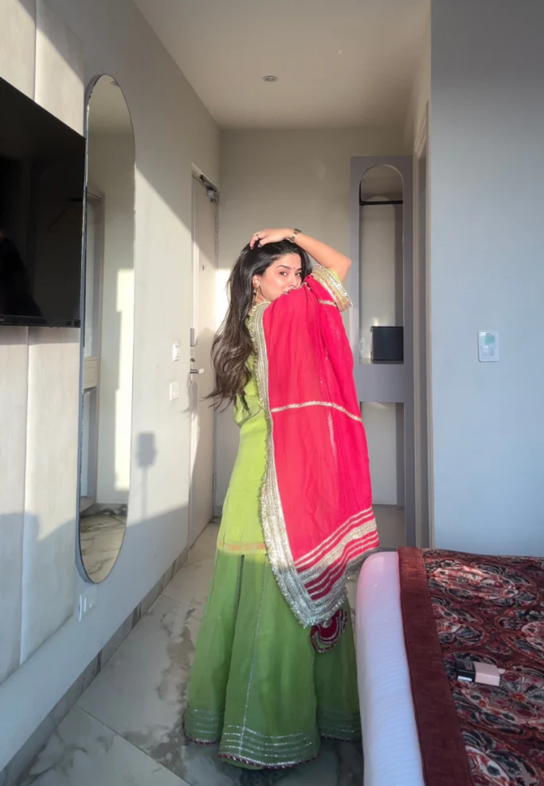 GREEN PURE ORGANZA SHARARA SET