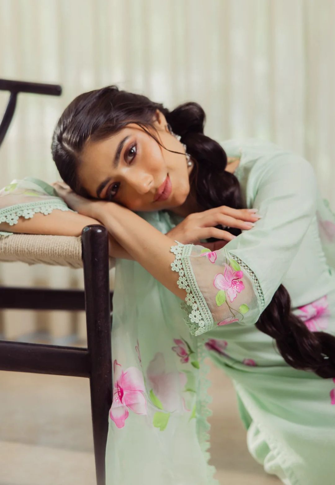 MINT GREEN MIRAGE HANDPAINTED CHANDERI SUIT SET