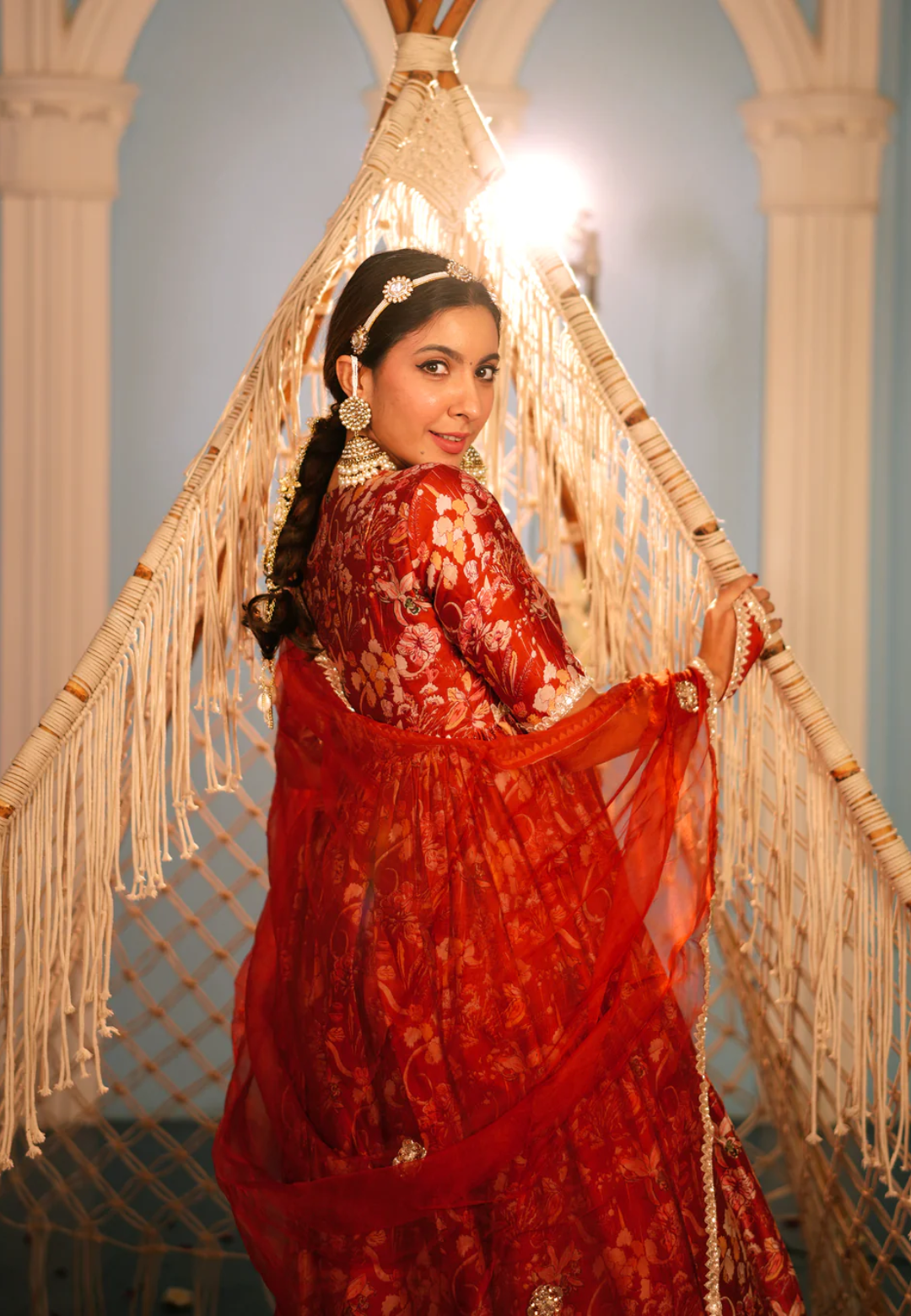 DEEP ORANGE AANCHAL CHANDERI SUIT SET