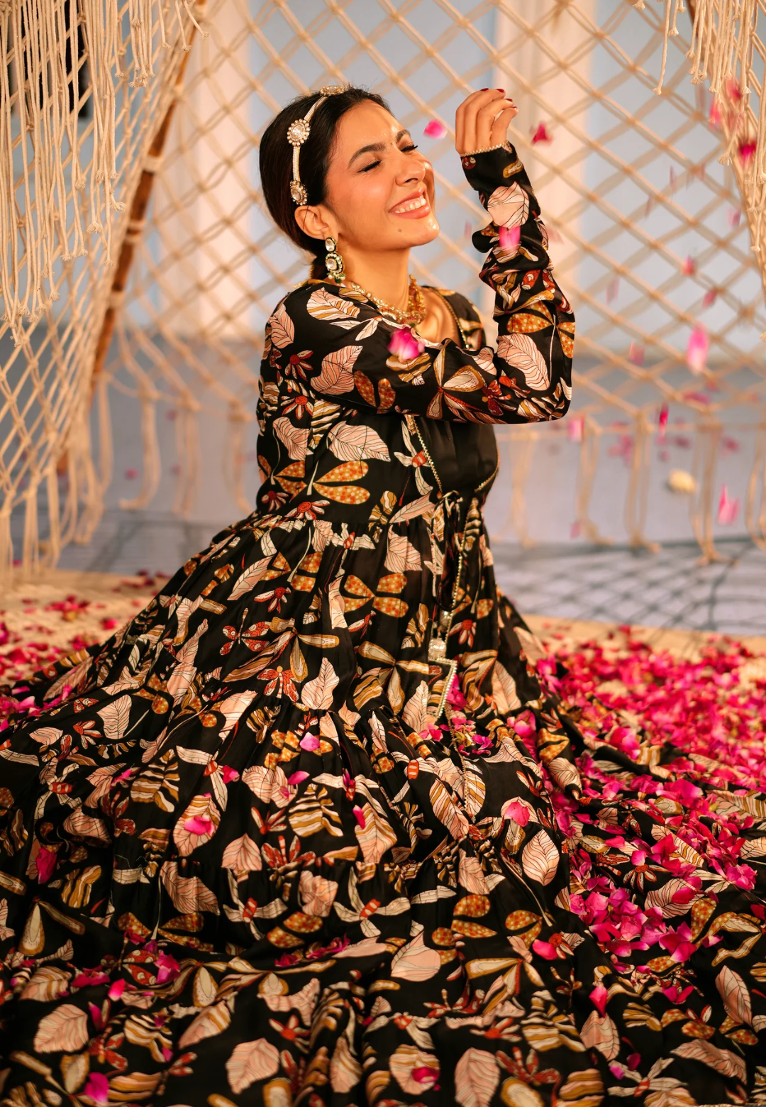 BLACK JAMA CHANDERI SUIT SET