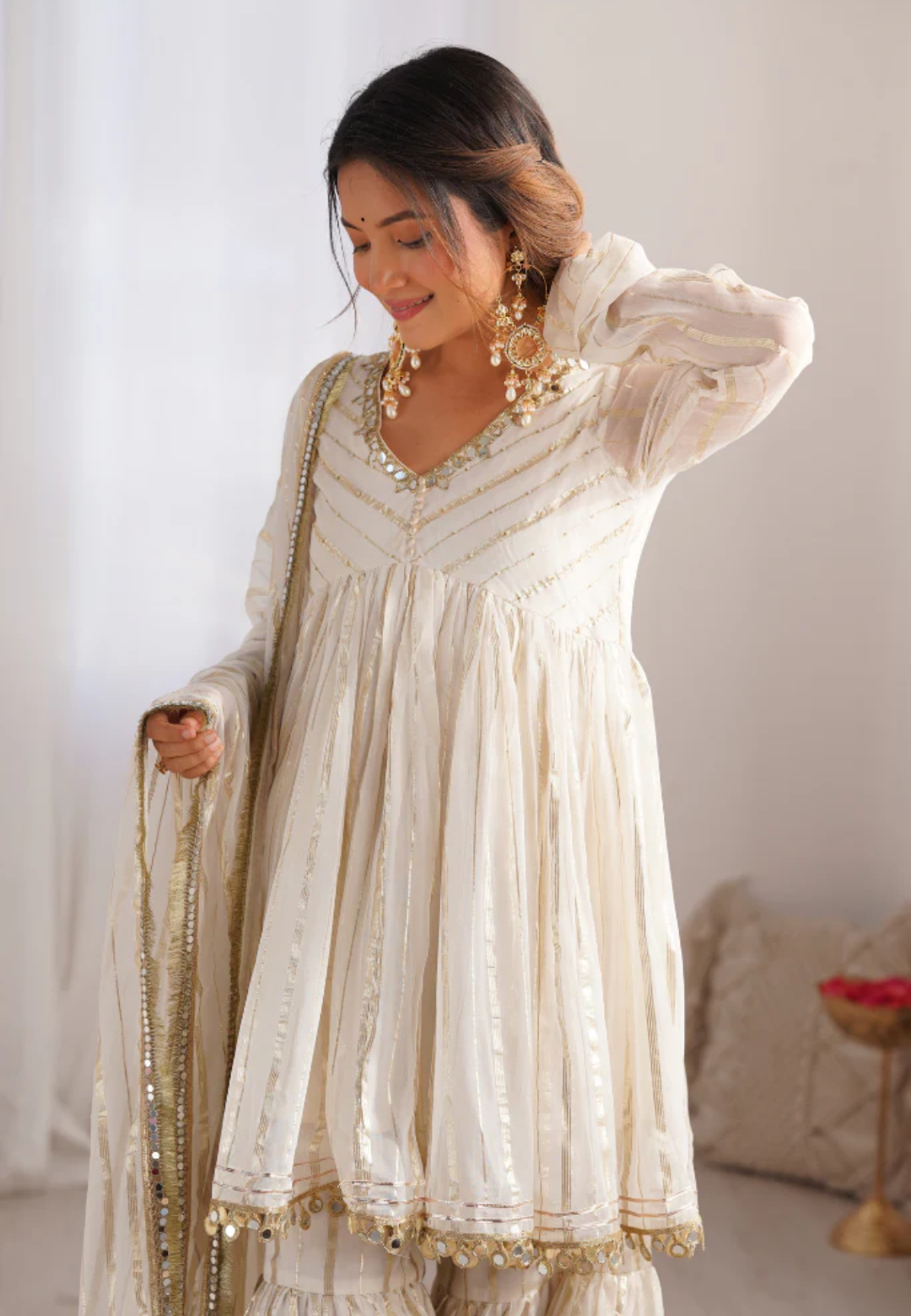 OFF WHITE SAJNA GEORGETTE LUREX SHARARA SET