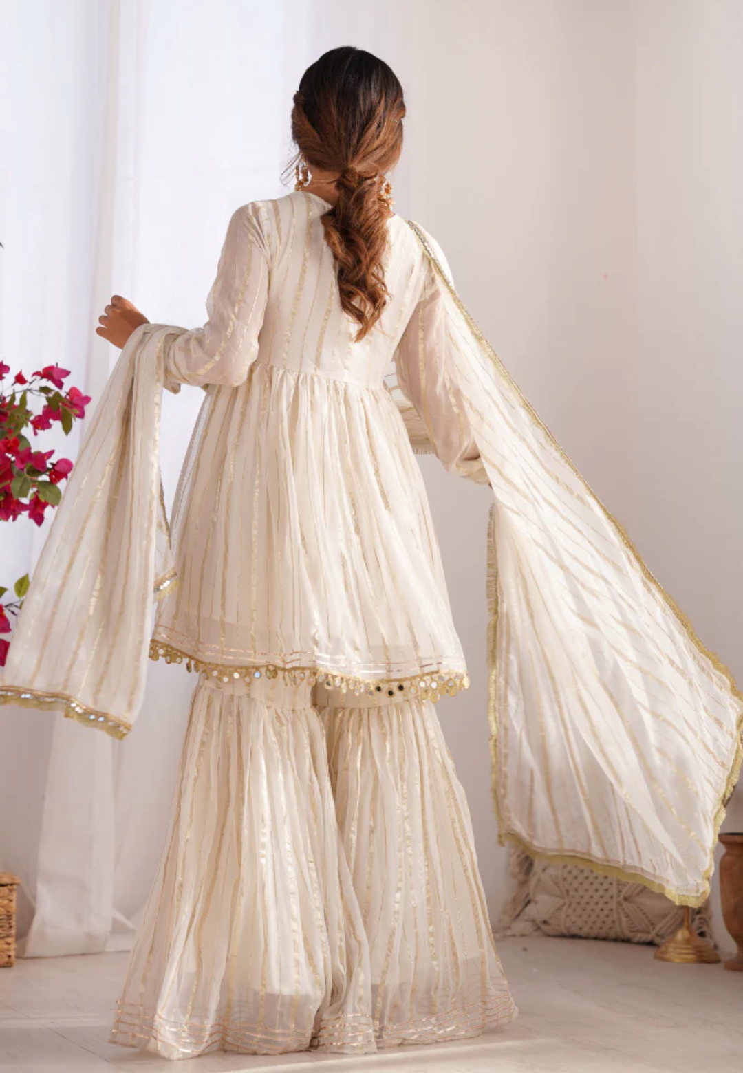 OFF WHITE SAJNA GEORGETTE LUREX SHARARA SET