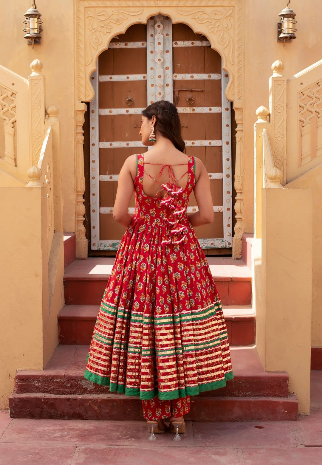 RED PARI COTTON GOTA PATTI ANARKALI SUIT SET