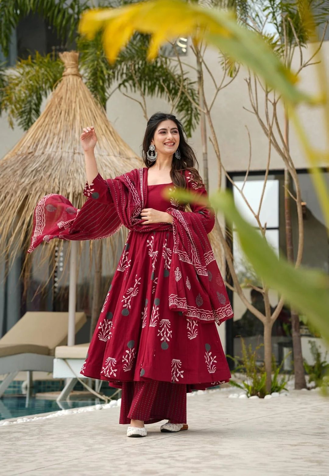 MAROON MAHO COTTON SUIT SET