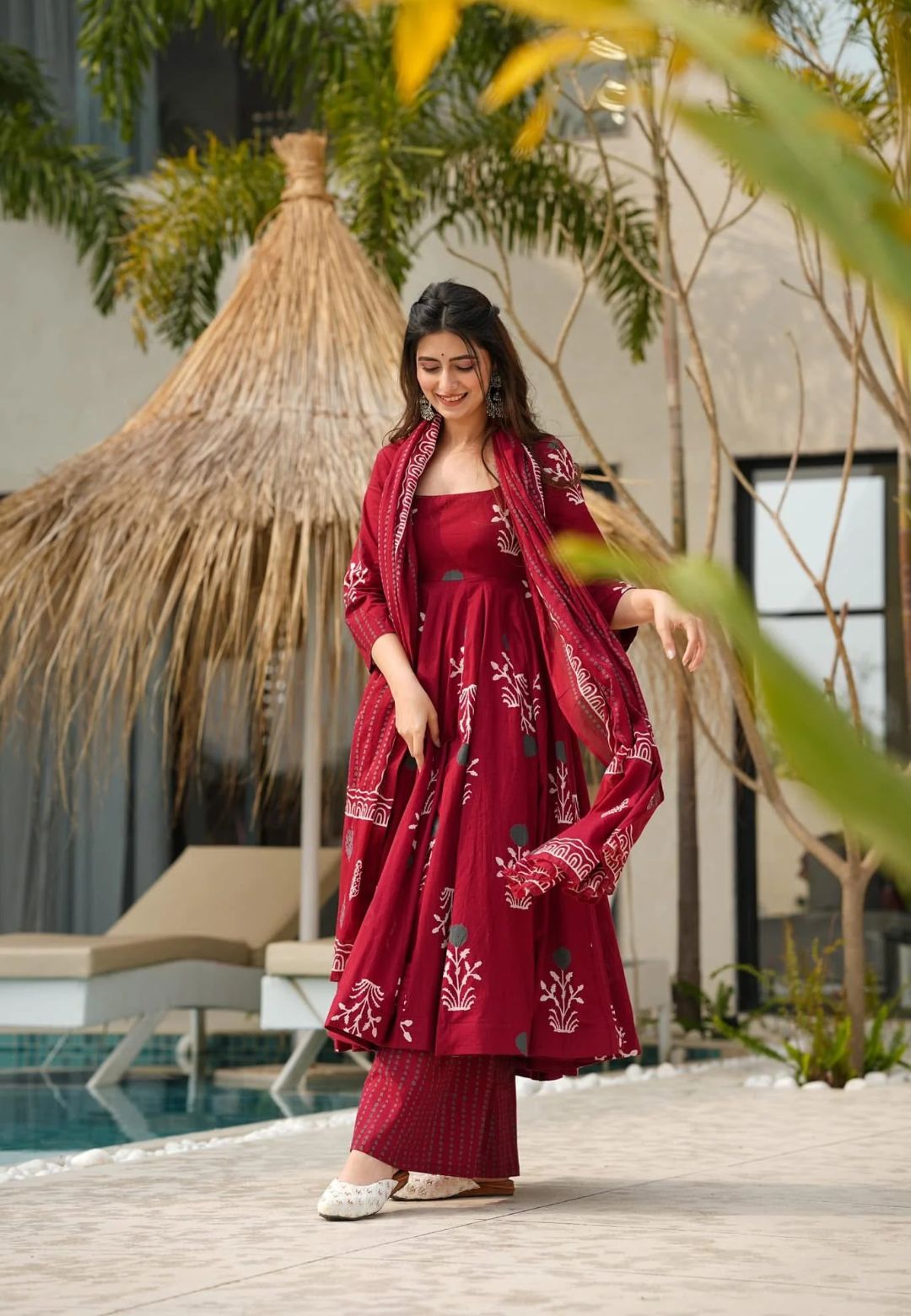 MAROON MAHO COTTON SUIT SET