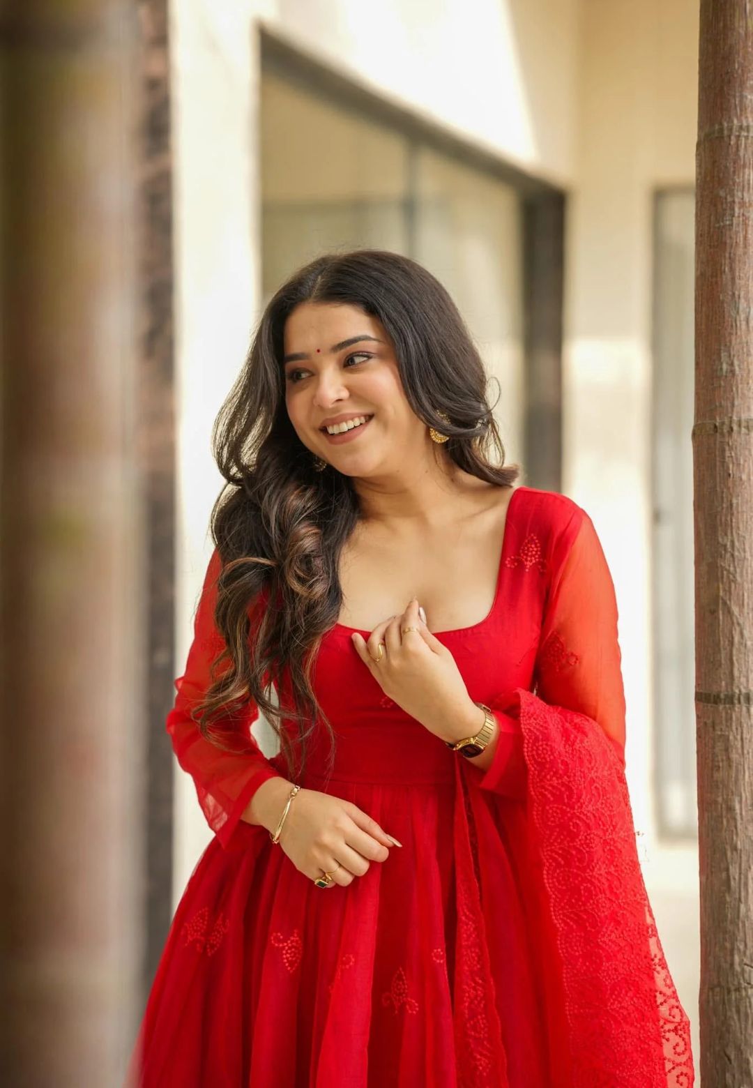 RED ORGANZA ANARKALI SUIT SET