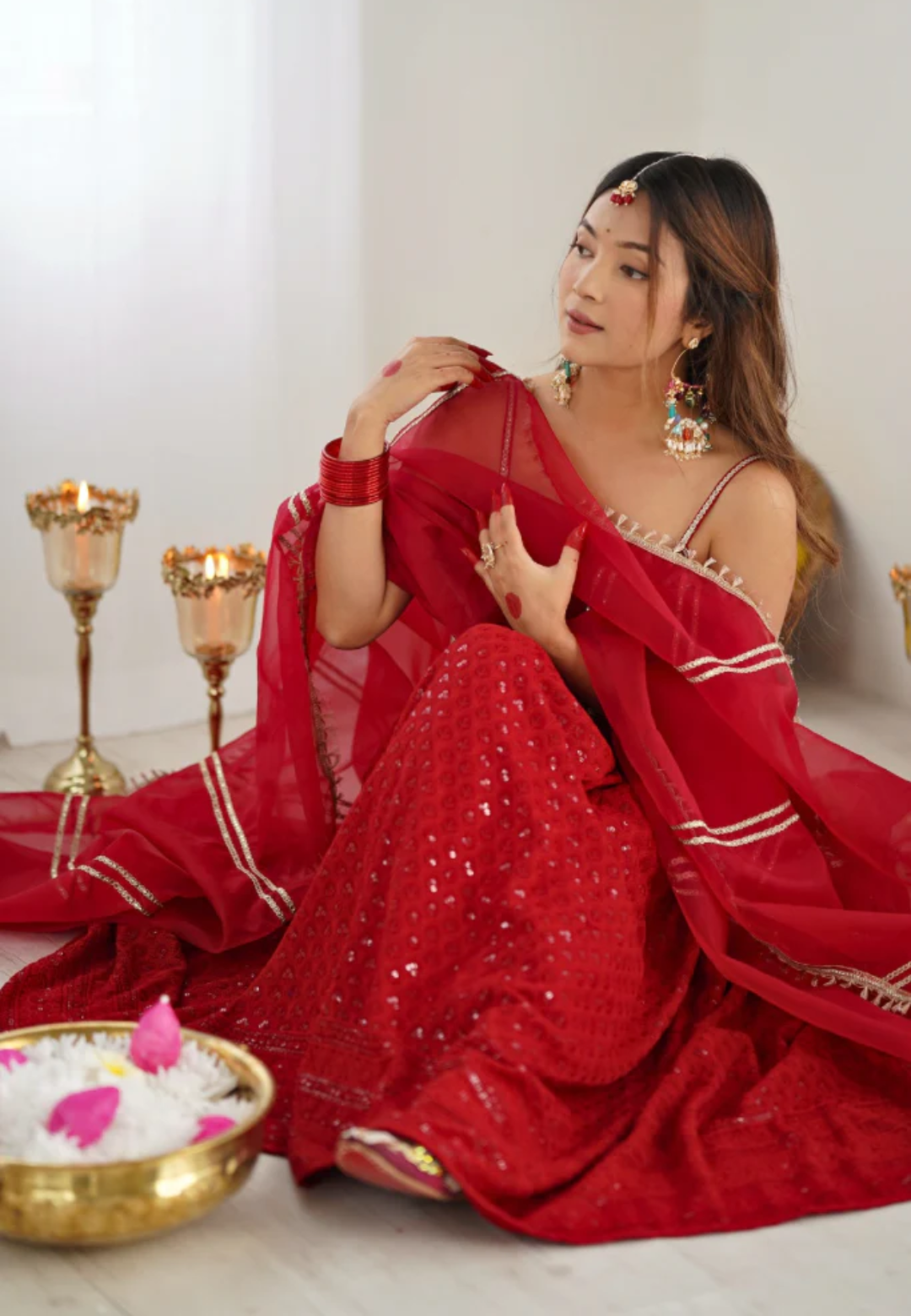 MAROON PRIYASI SLEEVELESS CHIKANKARI SUIT SET