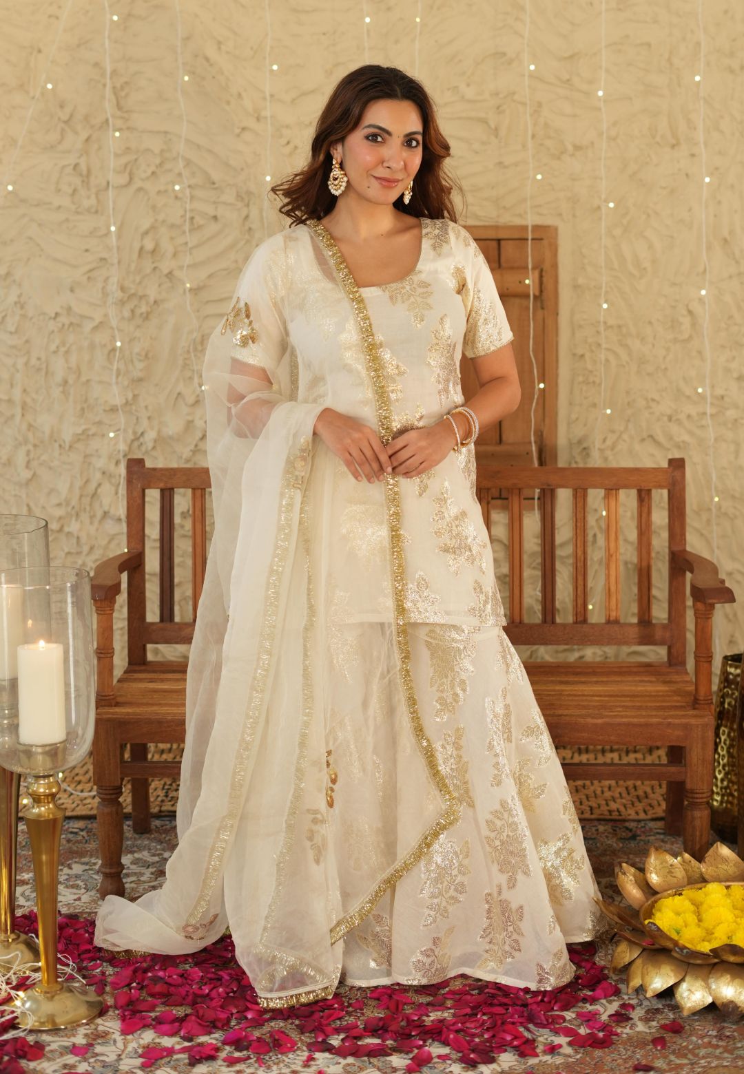 WHITE SHUBH JACQUARD SHARARA SET