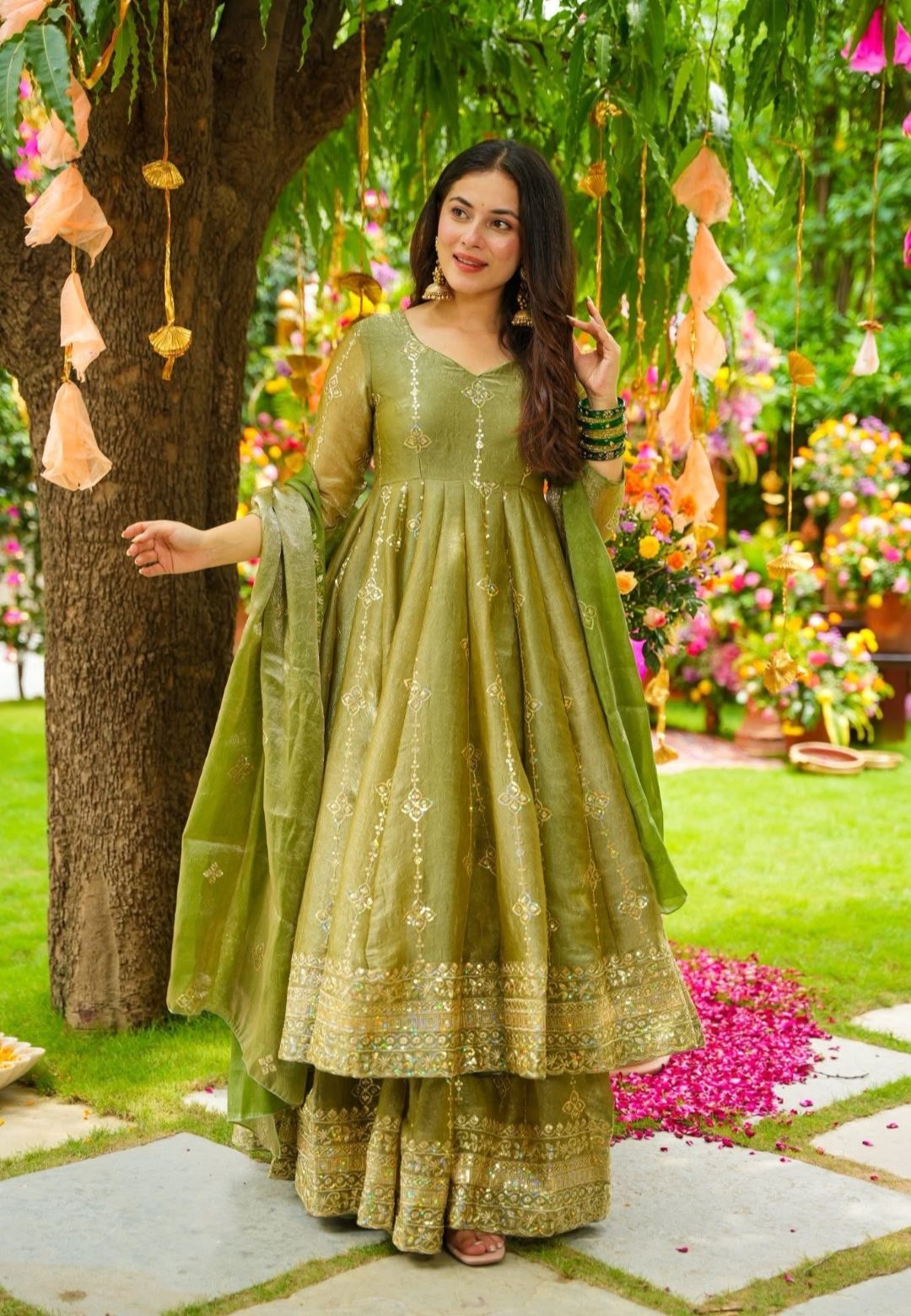 GREEN SIENNA CRUSH TISSUE SUIT SET