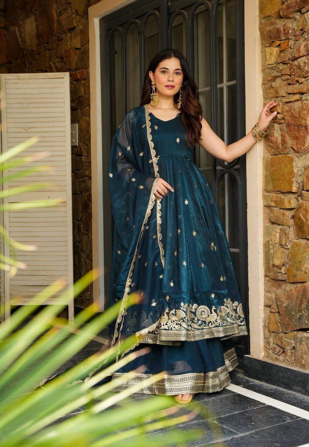 BLUE ZARKAAR ORGANZA SHIMMER SUIT SET