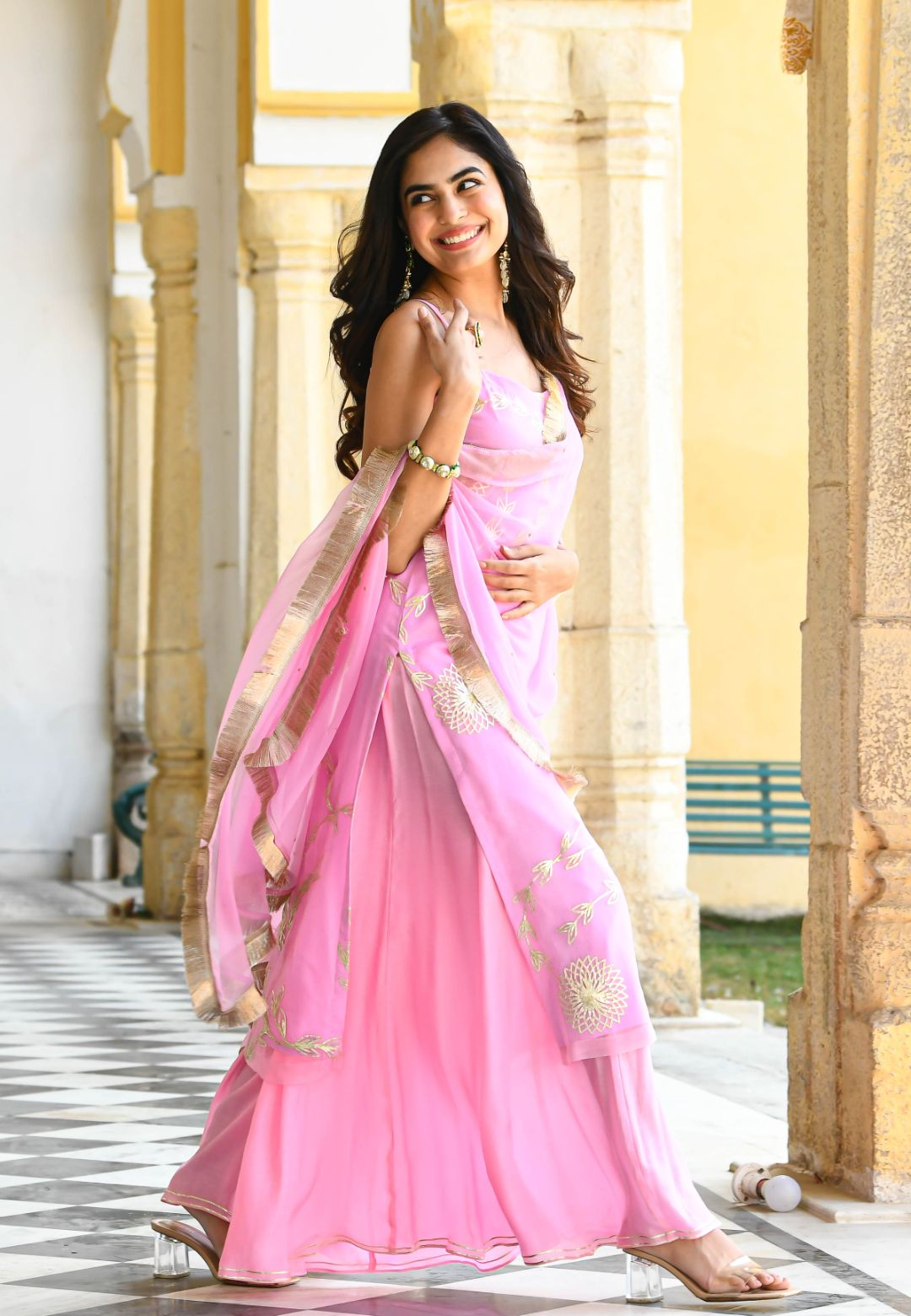 PINK GOTA CHIFFON SUIT SET