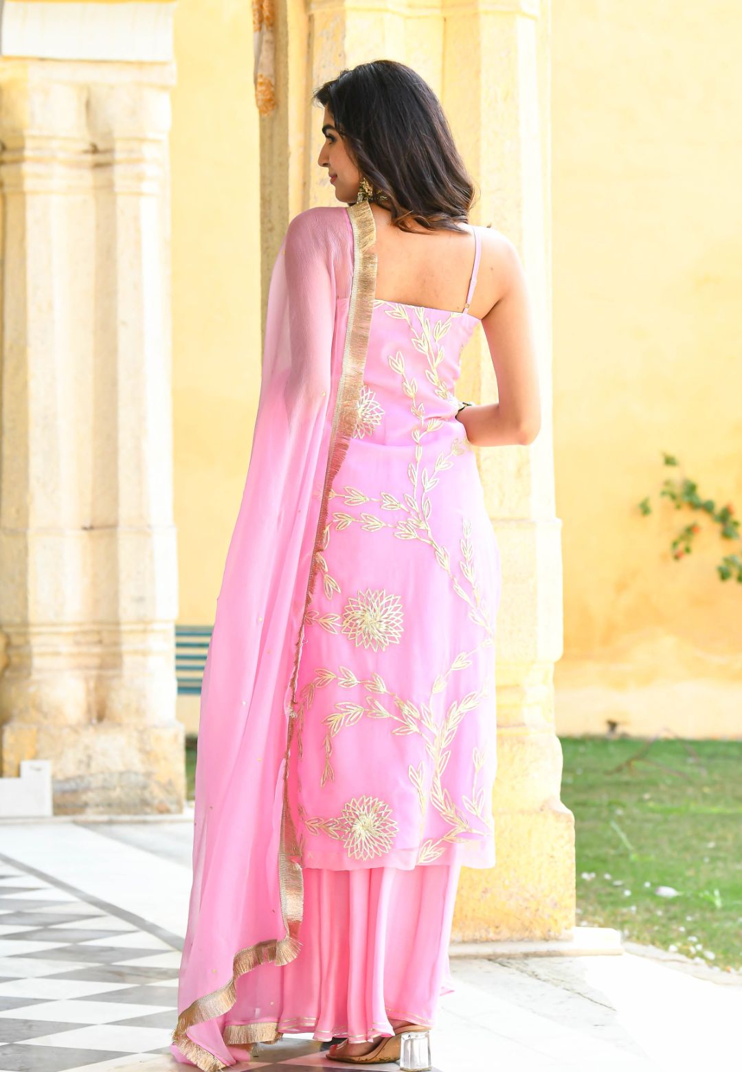 PINK GOTA CHIFFON SUIT SET