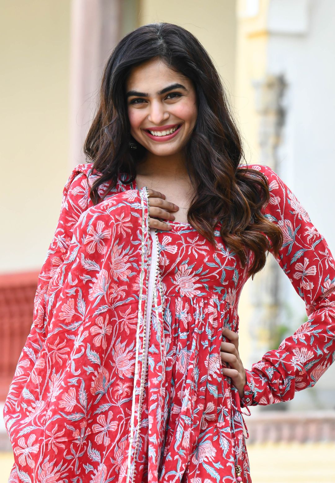 RED PINK FLORAL COTTON SUIT SET
