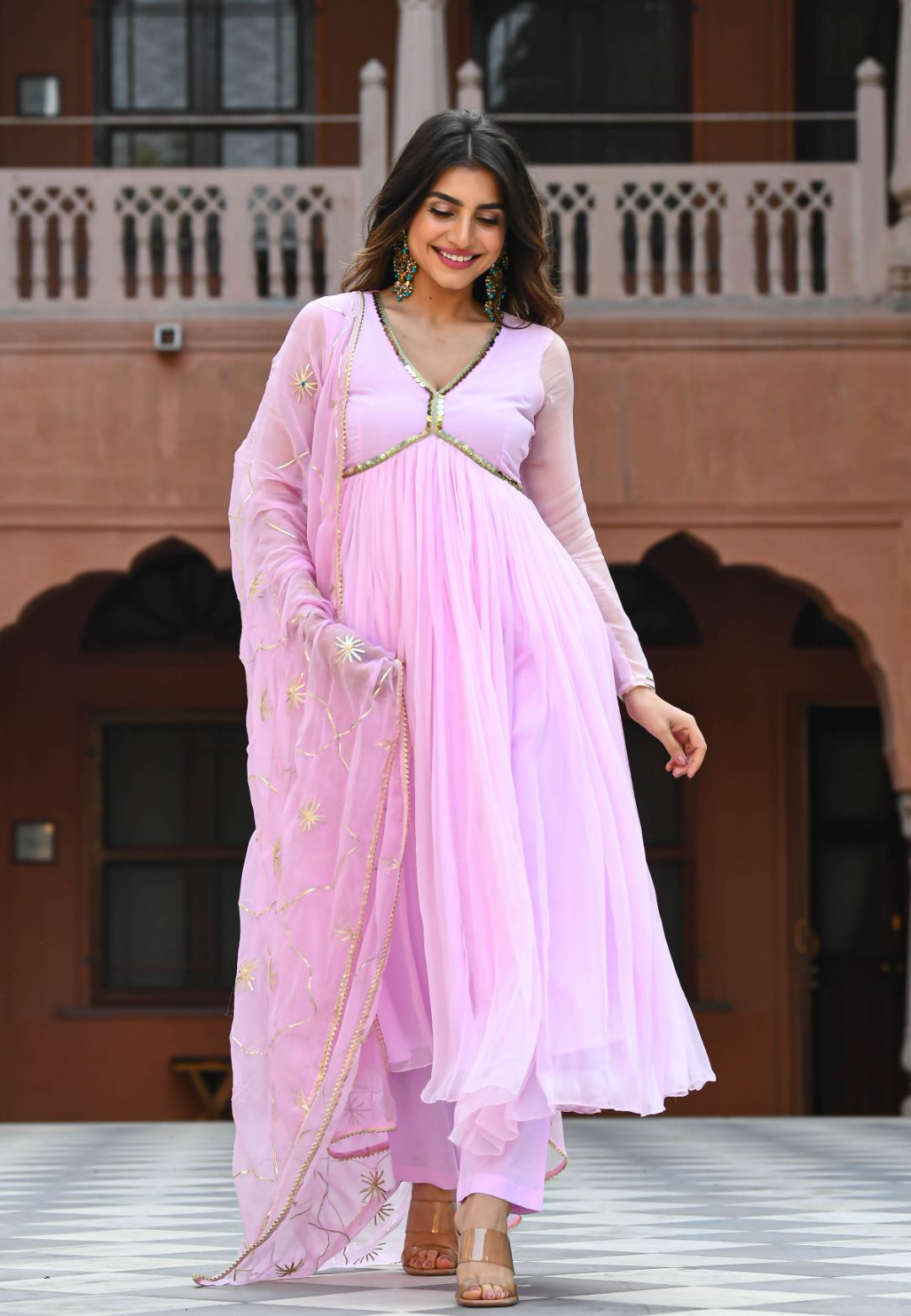 LIGHT PINK CHIFFON GOTA SUIT SET