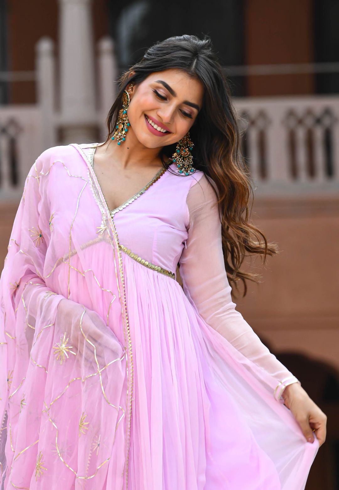 LIGHT PINK CHIFFON GOTA SUIT SET