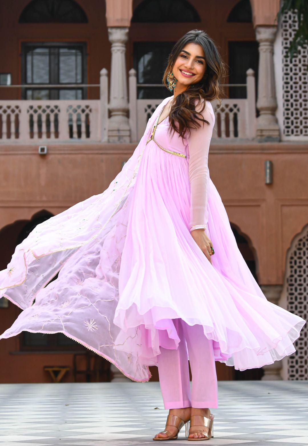 LIGHT PINK CHIFFON GOTA SUIT SET